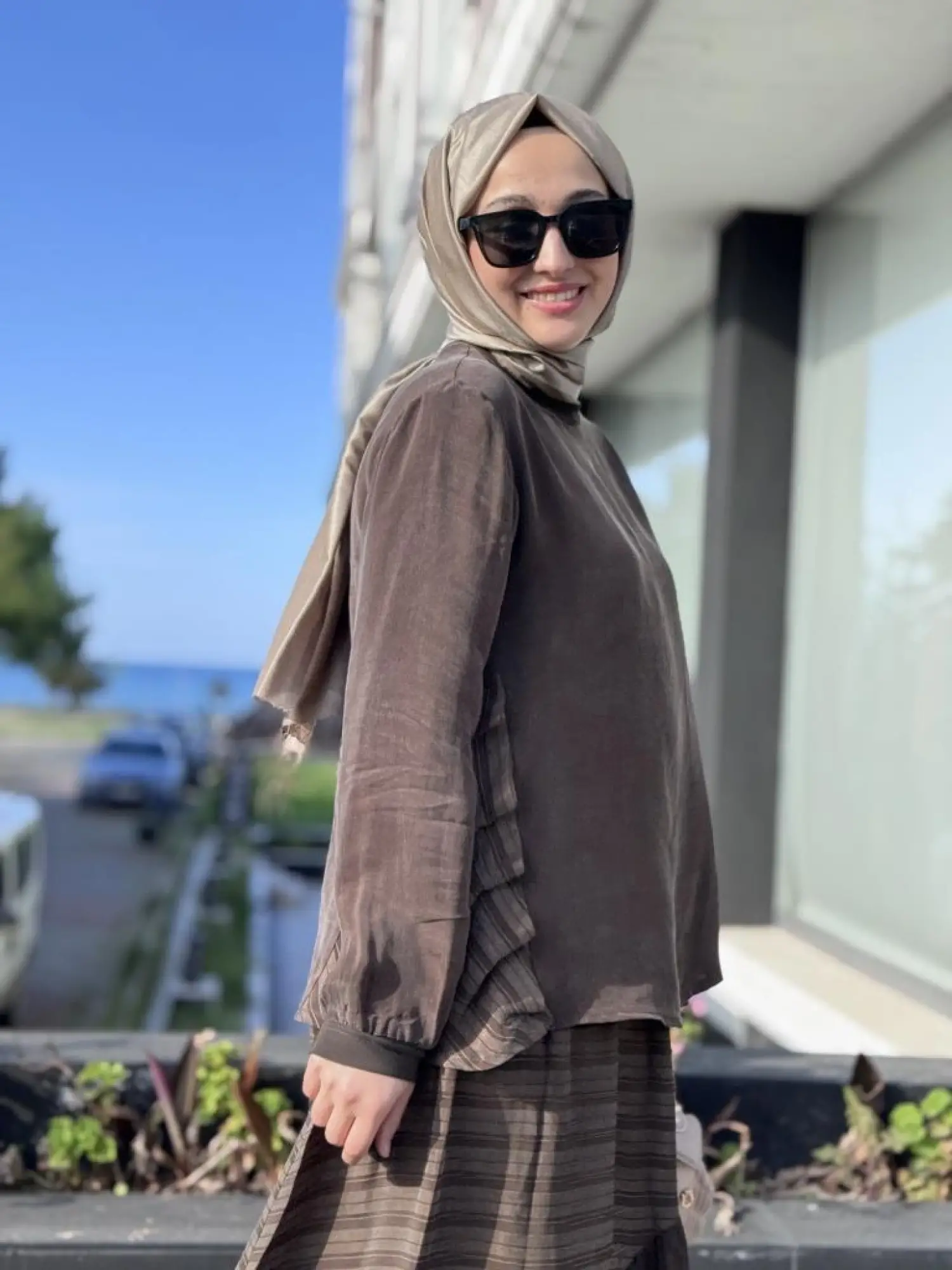 Misswhence Çizgi Detaylı Cupra Bluz Etek Takım 37016