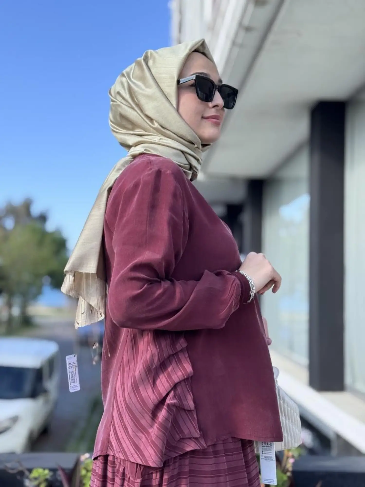 Misswhence Çizgi Detaylı Cupra Bluz Etek Takım 37016