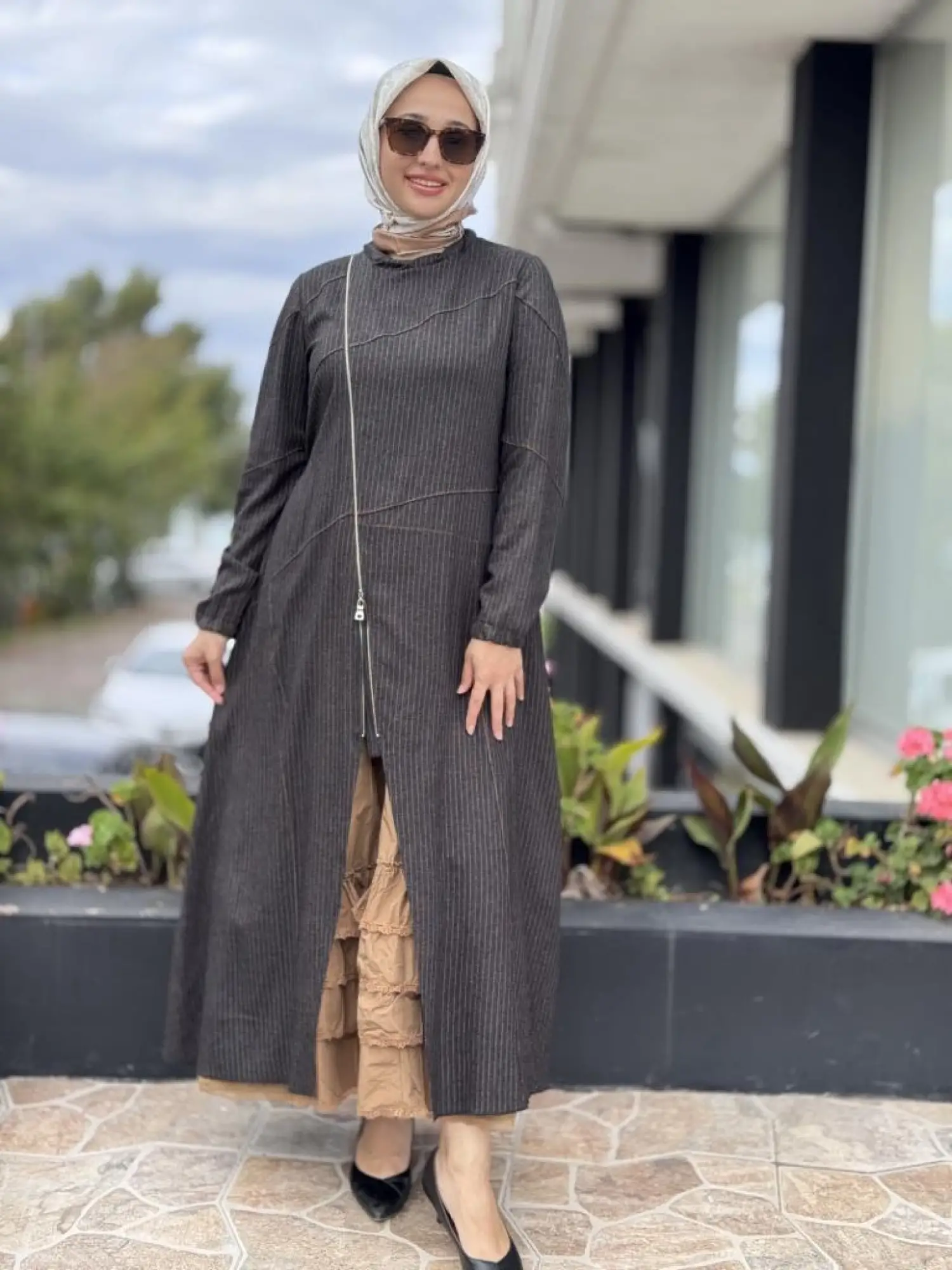 Misswhence Çizgi Detaylı Fermuarlı İkili Elbise 38812