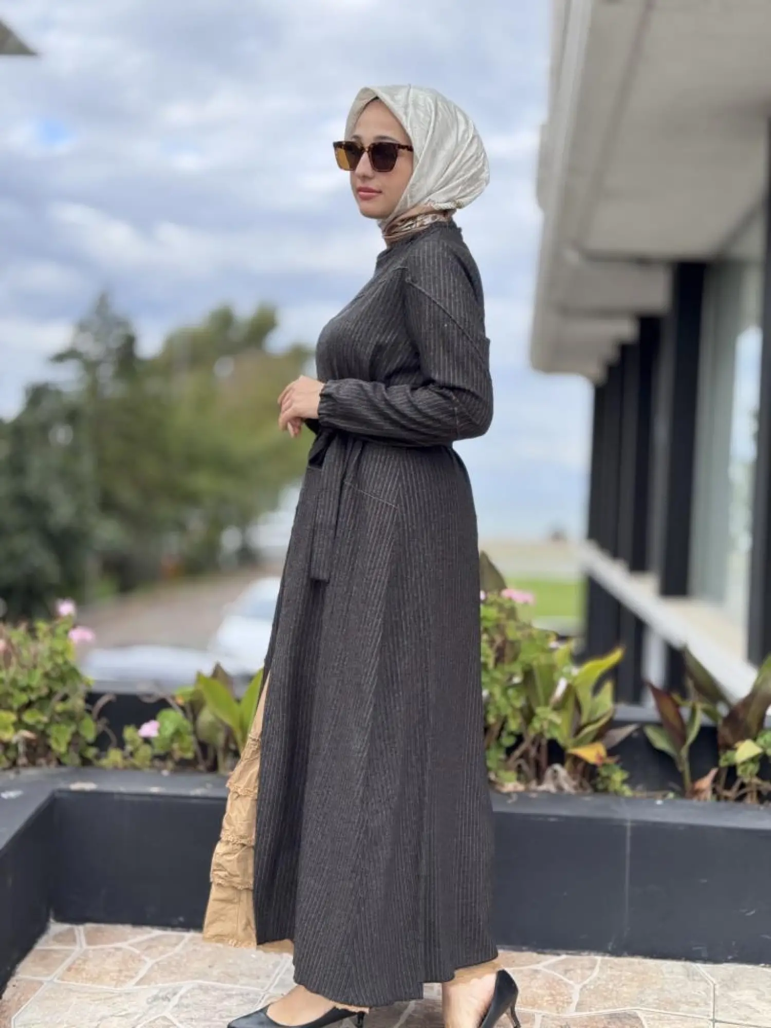 Misswhence Çizgi Detaylı Fermuarlı İkili Elbise 38812