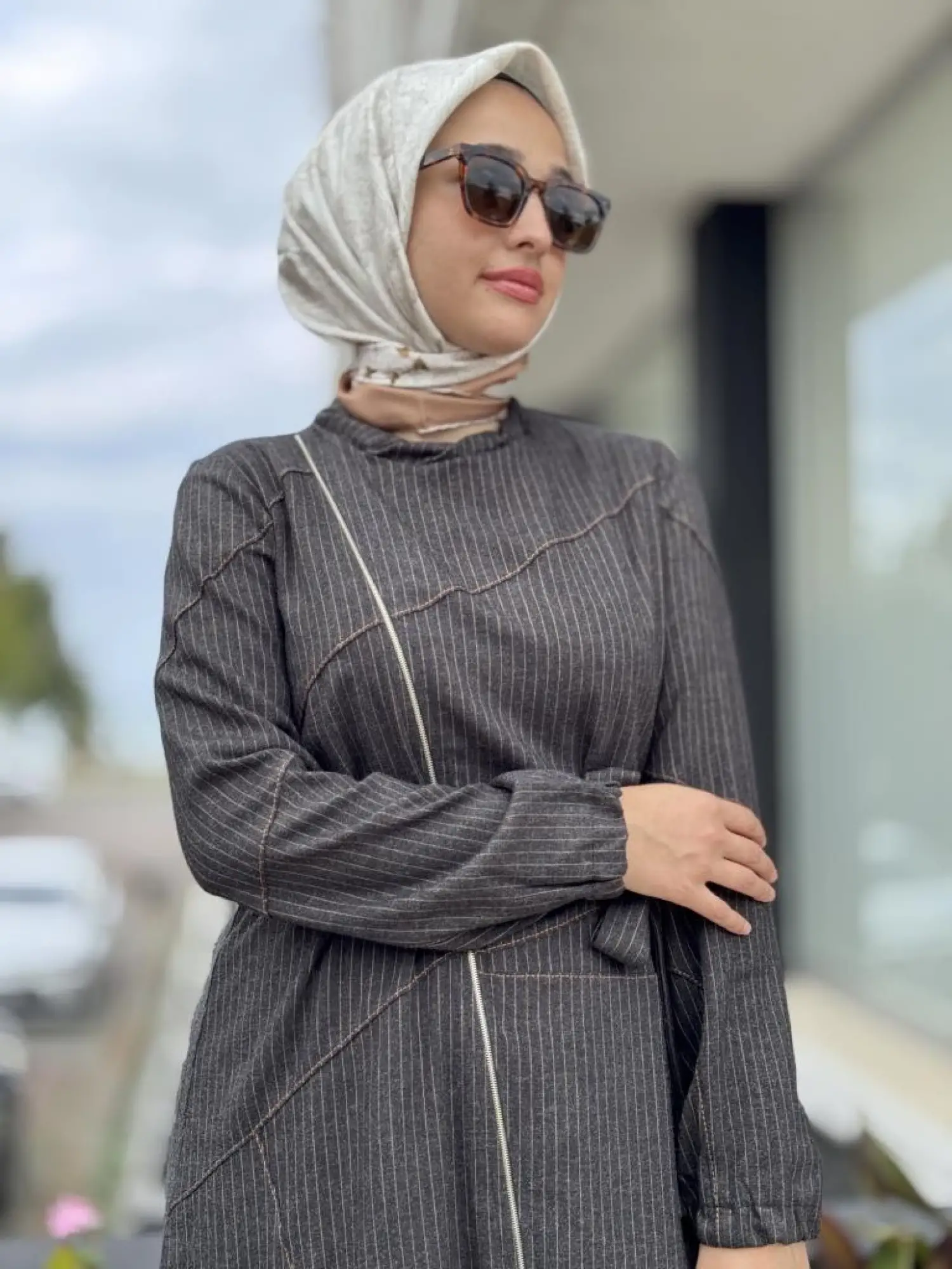 Misswhence Çizgi Detaylı Fermuarlı İkili Elbise 38812