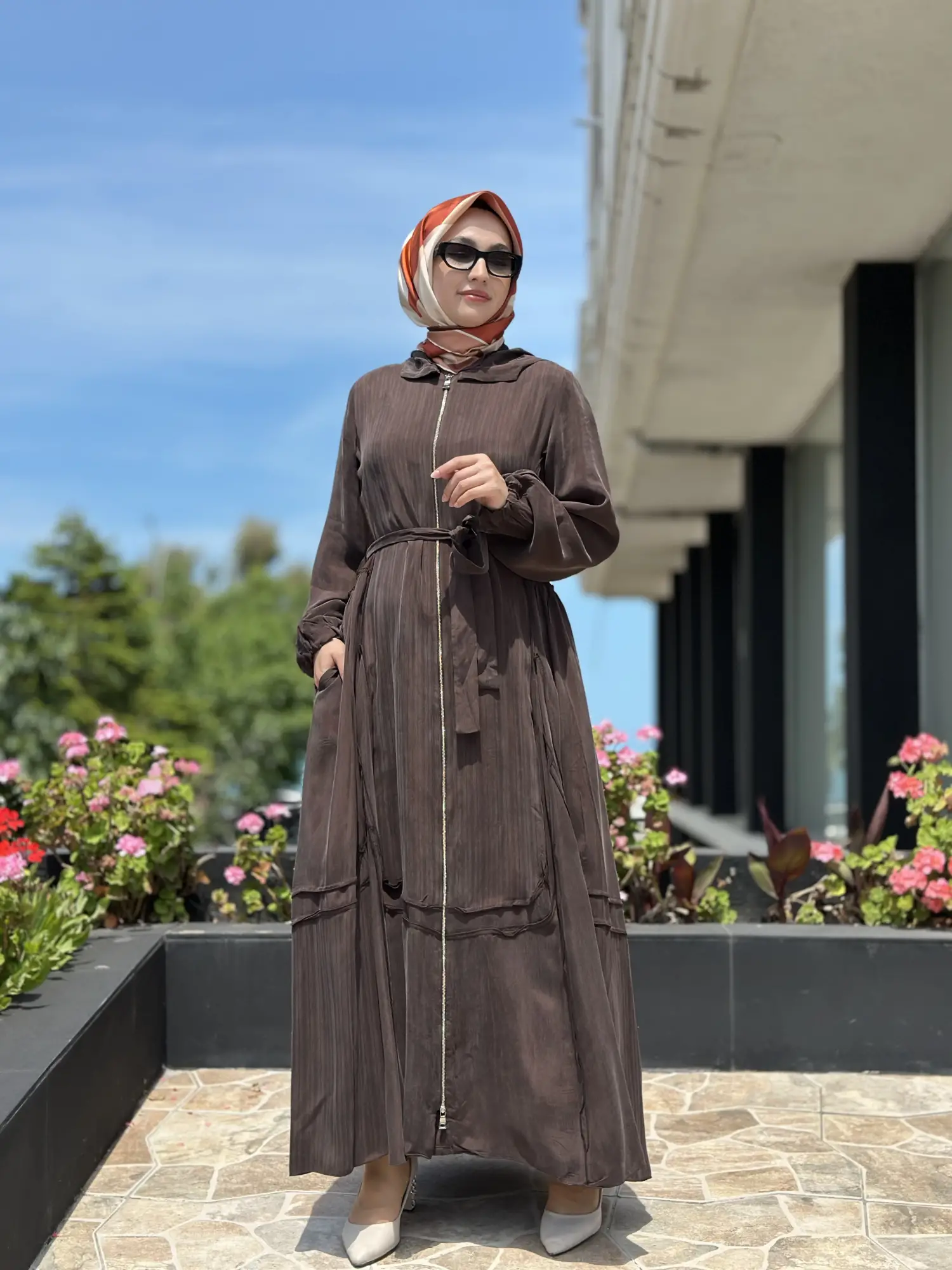 Misswhence Çizgi Detaylı Kapüşonlulu Cupra İpek Pardesü 39510