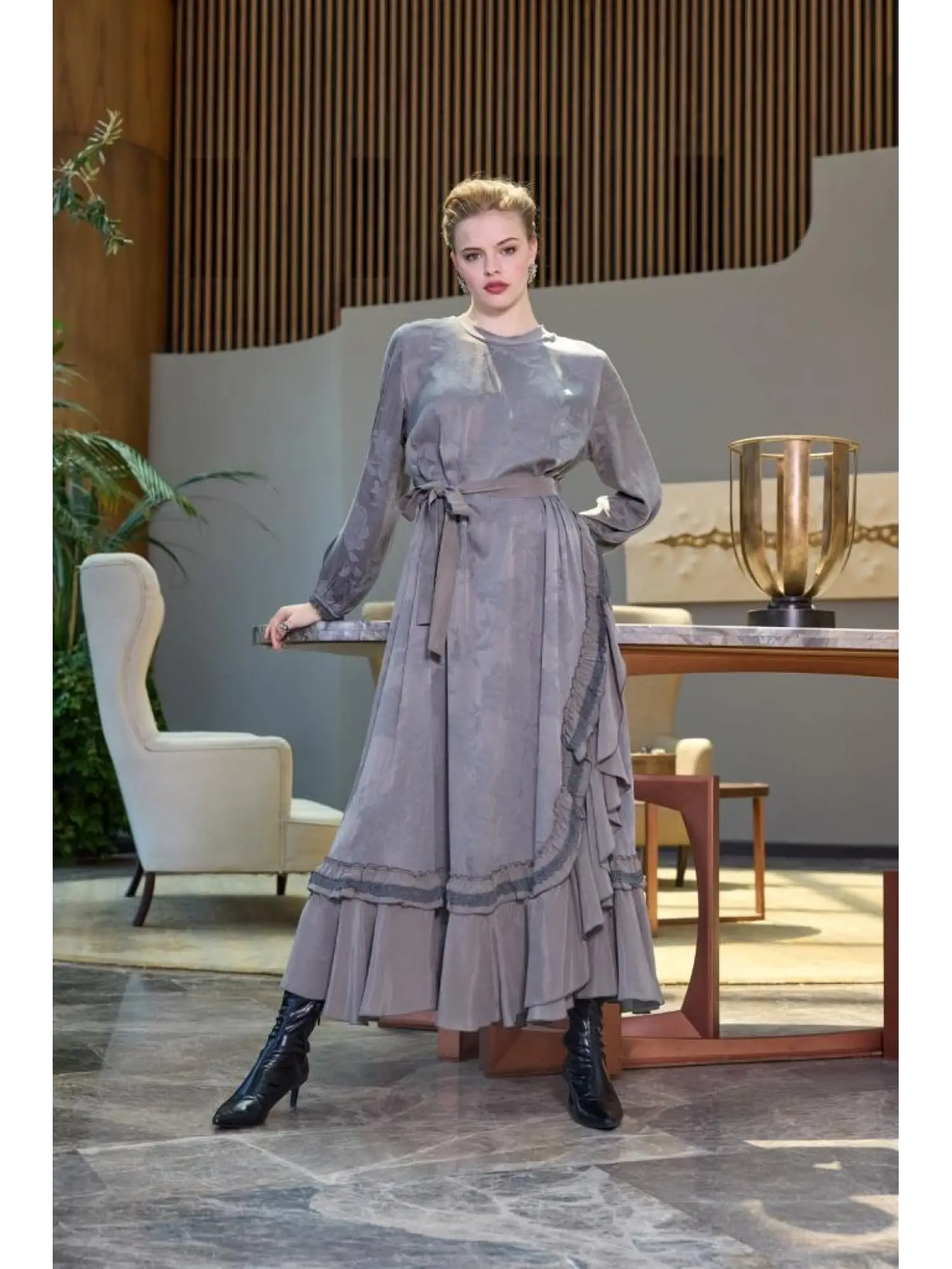 Misswhence Dantel Detaylı Cupra İpek Elbise 38806