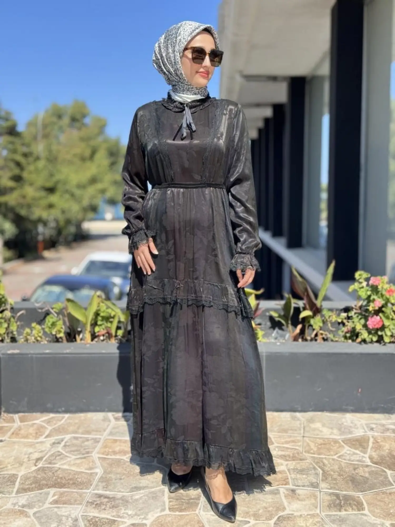 Misswhence Dantel Detaylı Jakarlı Cupra İpek Elbise 38805