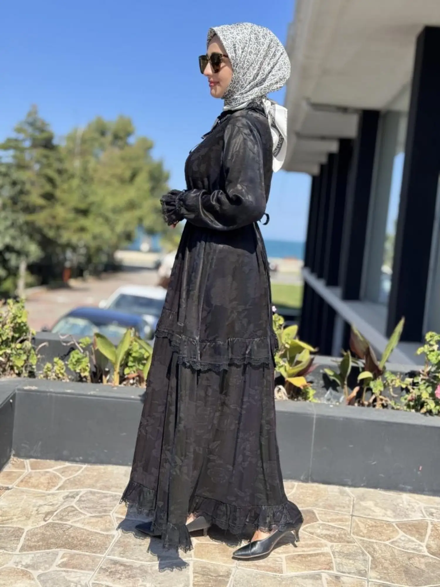 Misswhence Dantel Detaylı Jakarlı Cupra İpek Elbise 38805