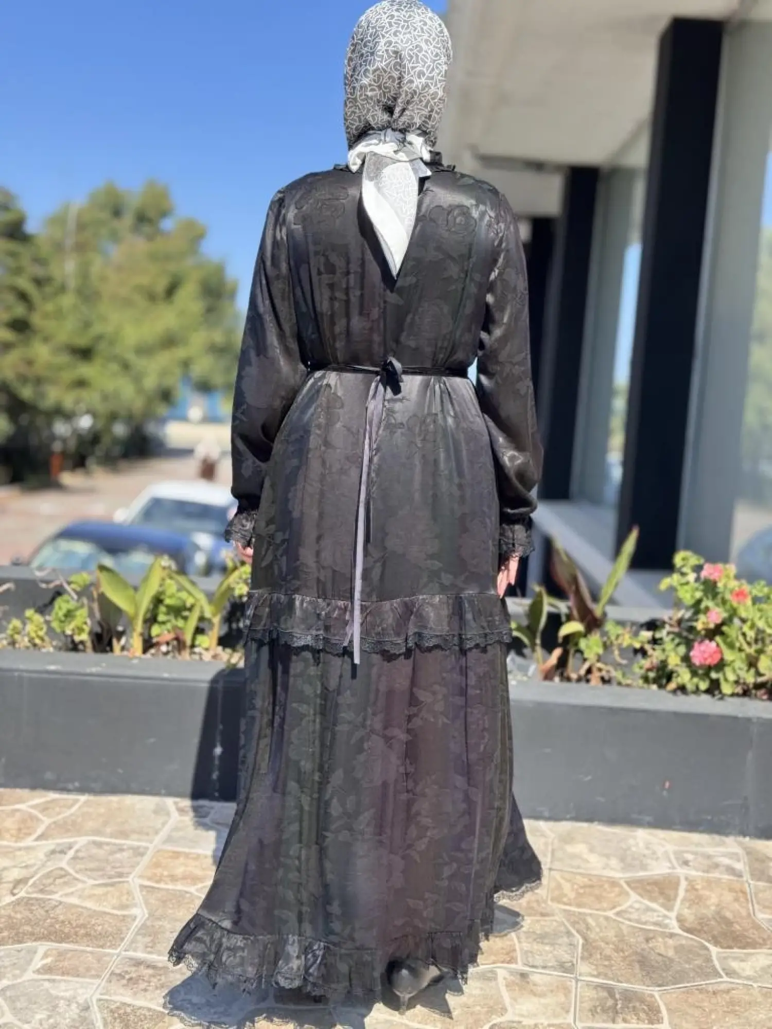 Misswhence Dantel Detaylı Jakarlı Cupra İpek Elbise 38805