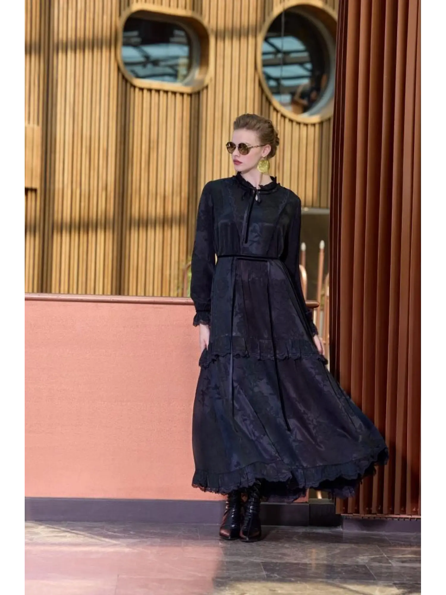 Misswhence Dantel Detaylı Jakarlı Cupra İpek Elbise 38805