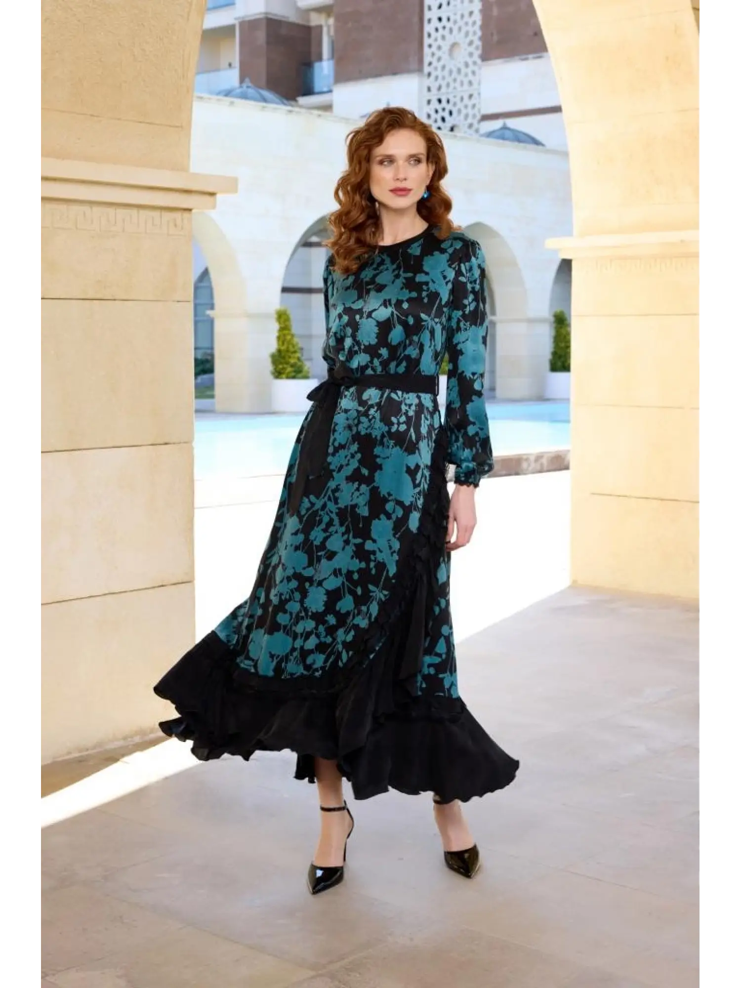 Misswhence Desenli Cupra İpek Elbise 37832