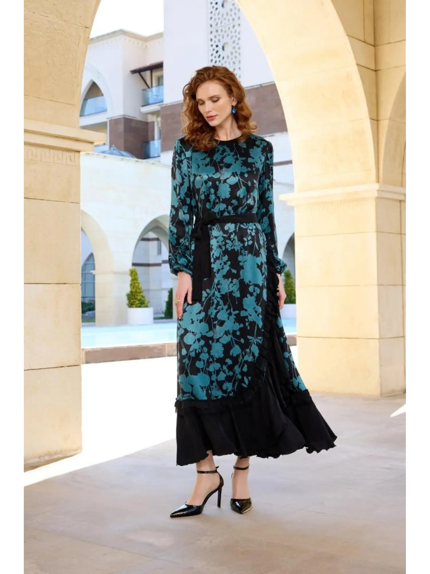 Misswhence Desenli Cupra İpek Elbise 37832