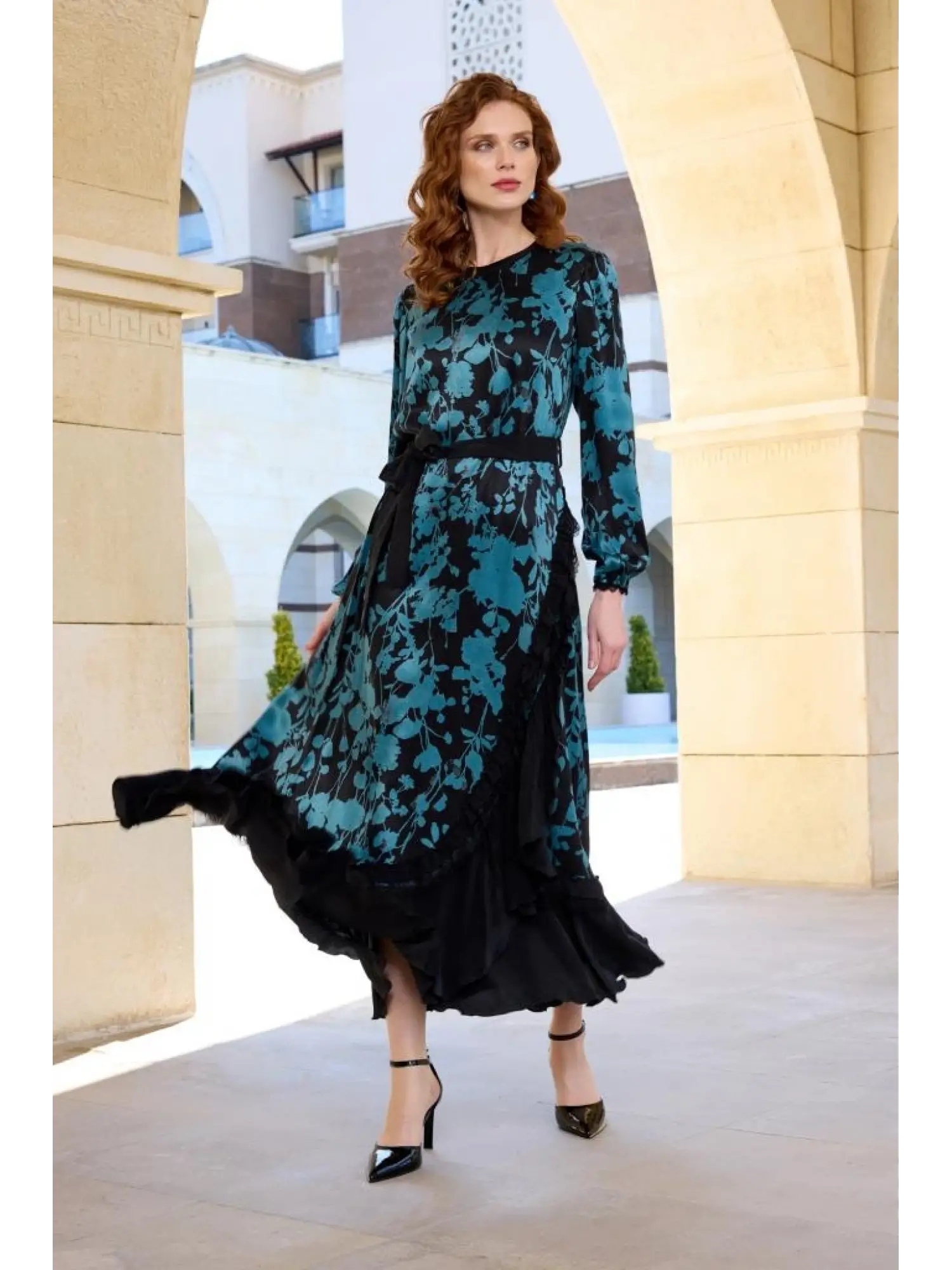 Misswhence Desenli Cupra İpek Elbise 37832