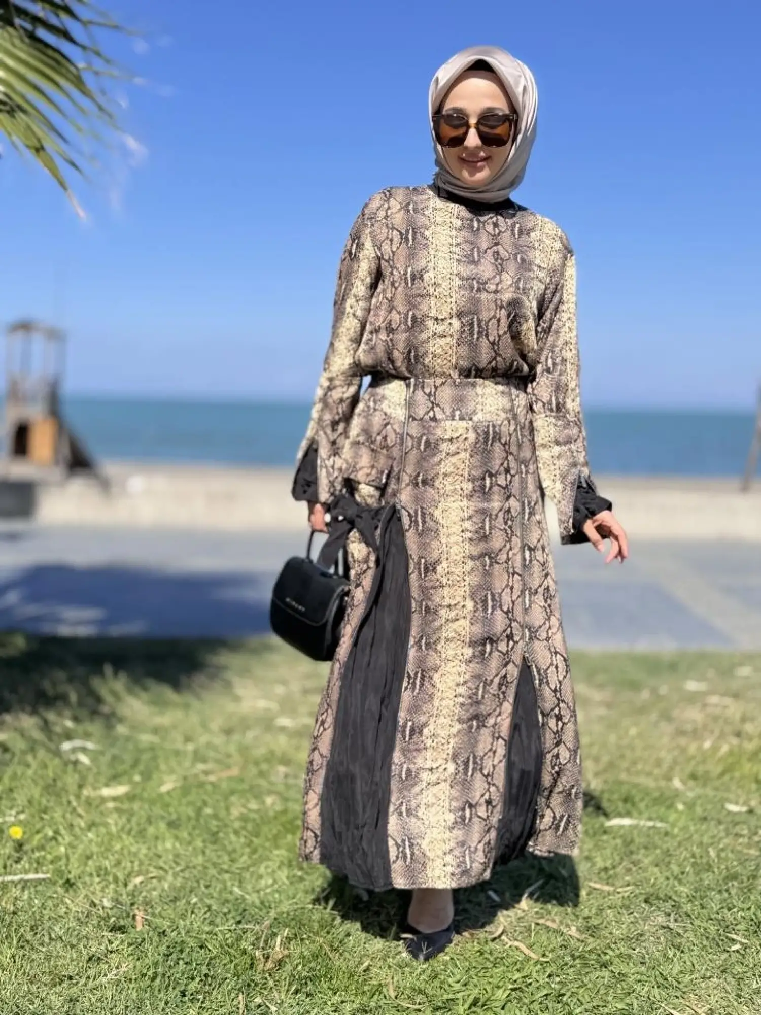 Misswhence Desenli Etek Bluz Cupra İpek Takım 38003