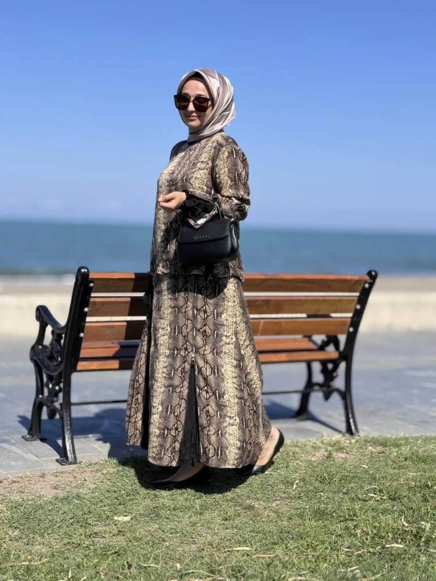 Misswhence Desenli Etek Bluz Cupra İpek Takım 38003