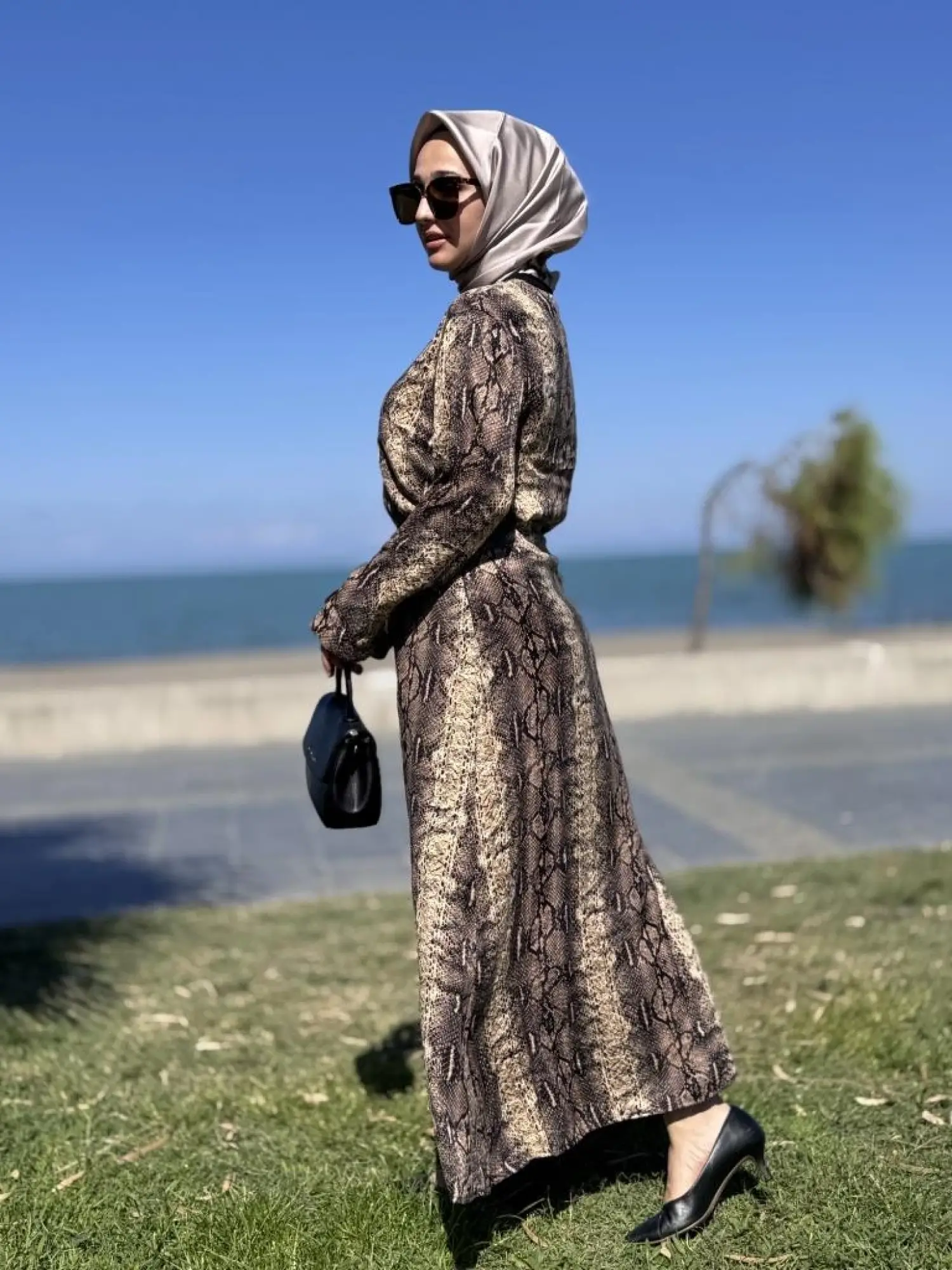 Misswhence Desenli Etek Bluz Cupra İpek Takım 38003