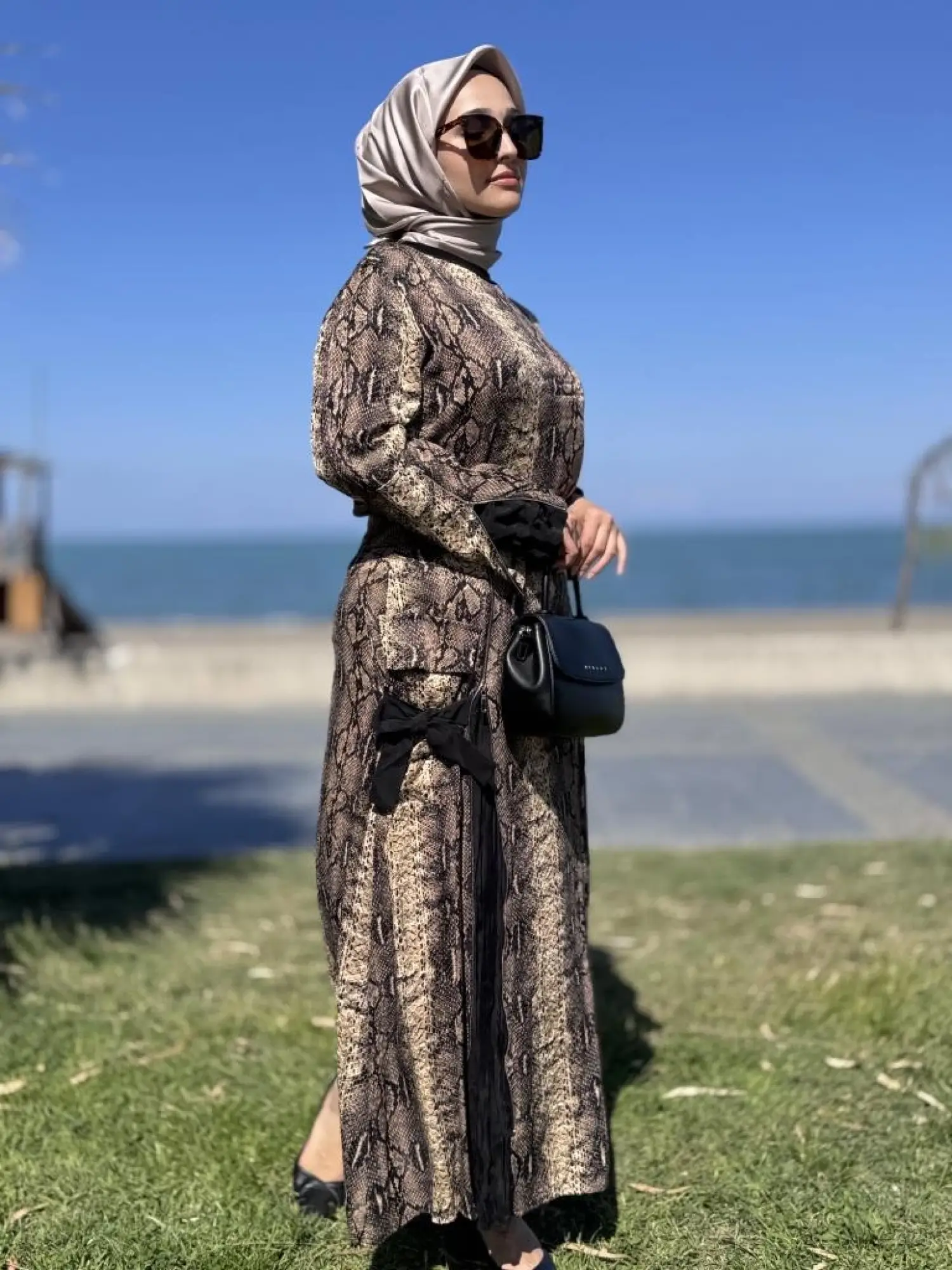 Misswhence Desenli Etek Bluz Cupra İpek Takım 38003