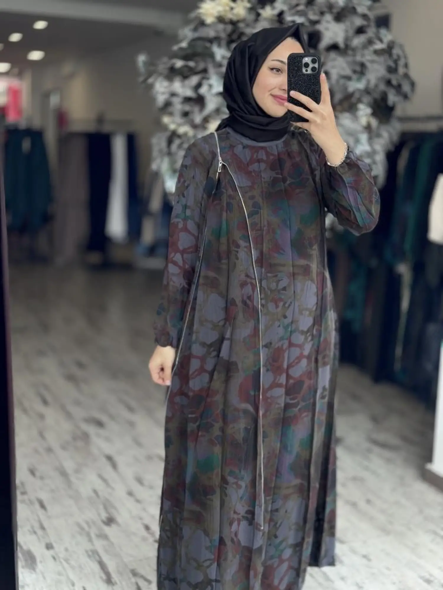 Misswhence Desenli Fermuarlı Cupra İpek Elbise 37830