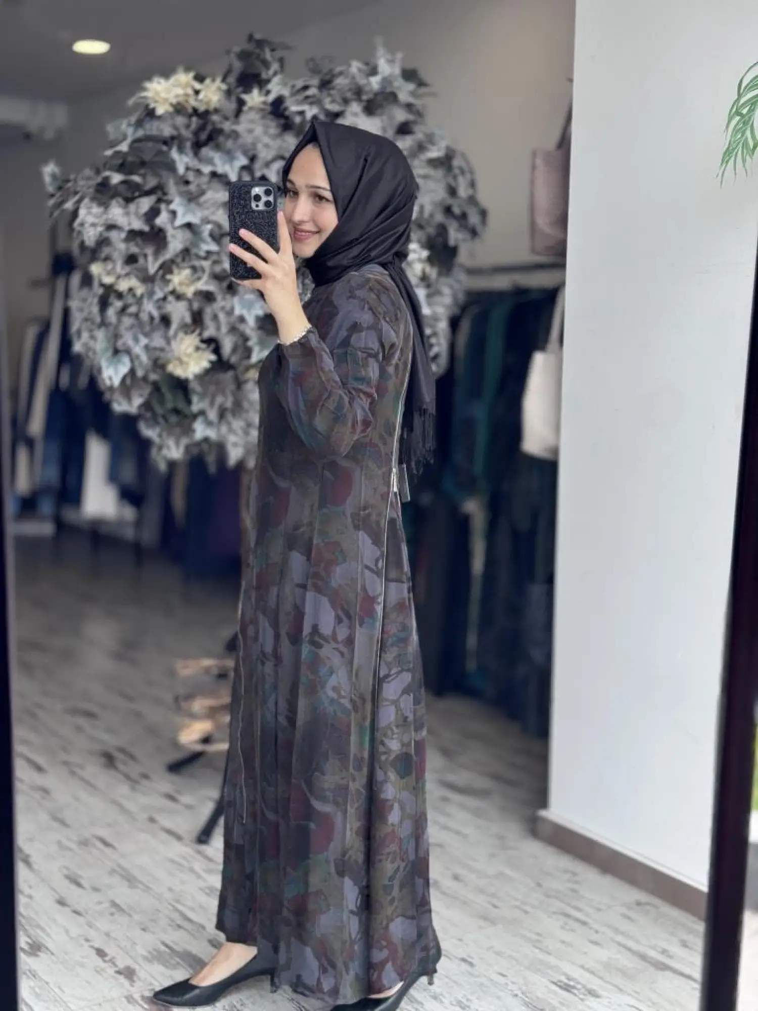 Misswhence Desenli Fermuarlı Cupra İpek Elbise 37830