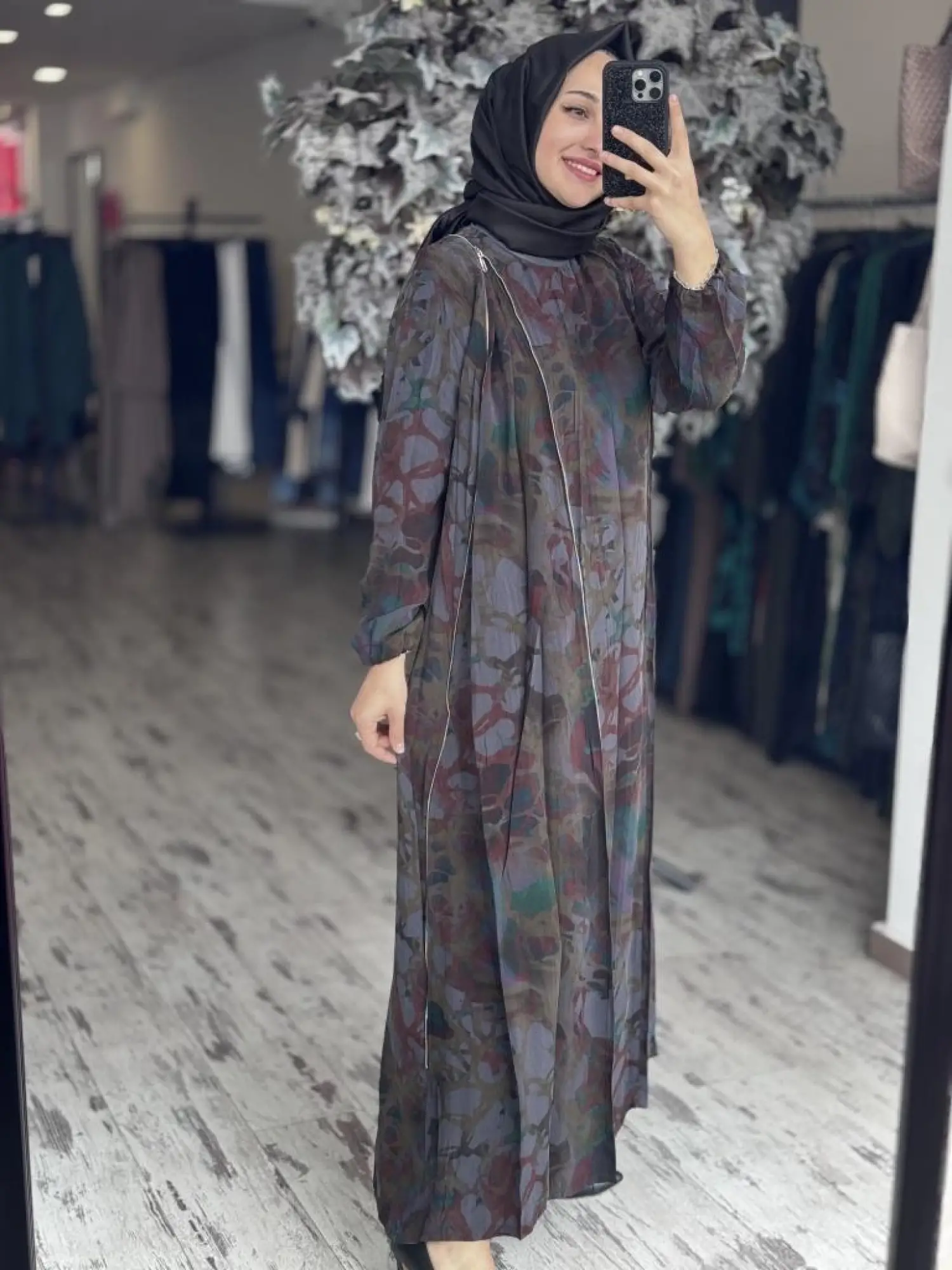 Misswhence Desenli Fermuarlı Cupra İpek Elbise 37830