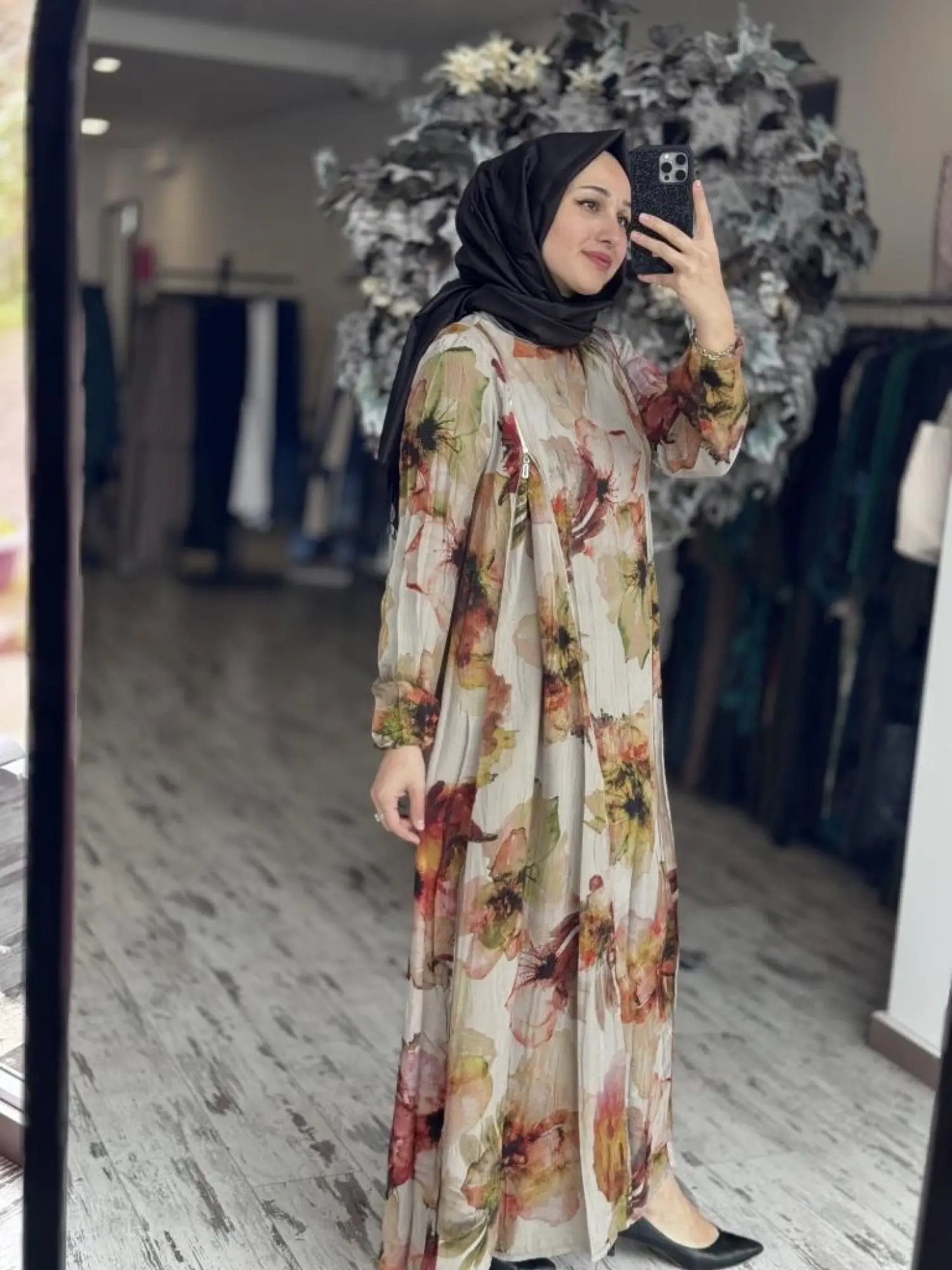 Misswhence Desenli Fermuarlı Cupra İpek Elbise 37830