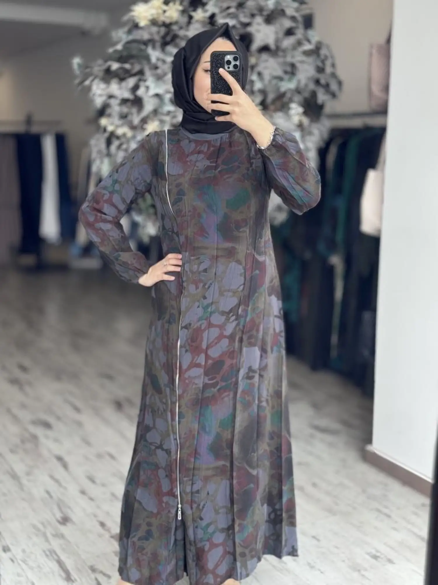 Misswhence Desenli Fermuarlı Cupra İpek Elbise 37830