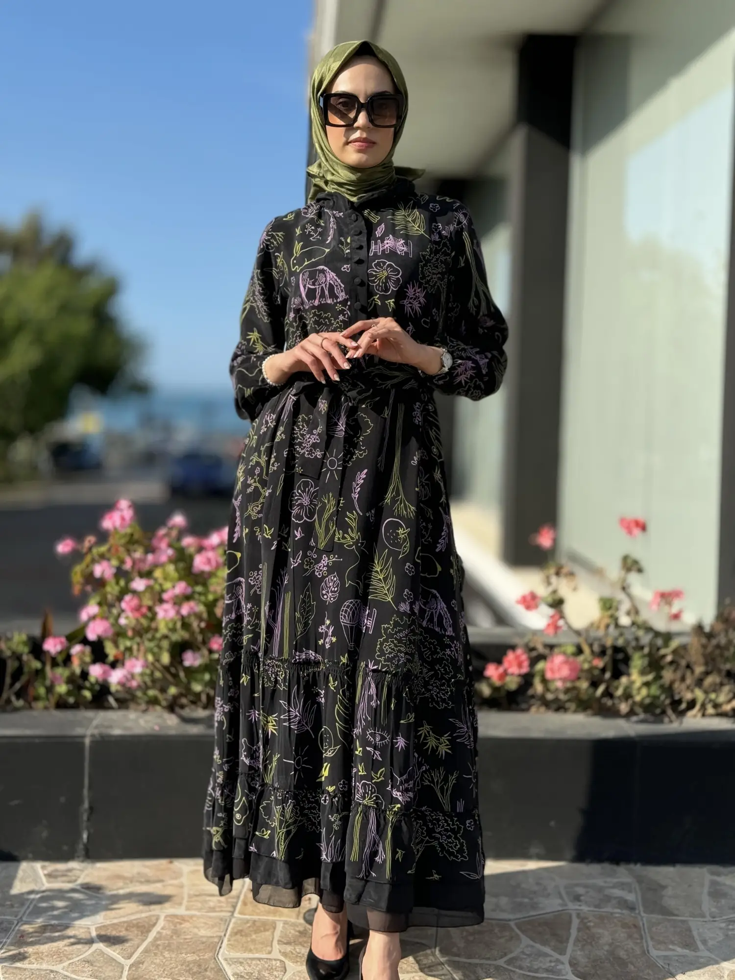 Misswhence Desenli Jakarlı İpek Elbise 35846