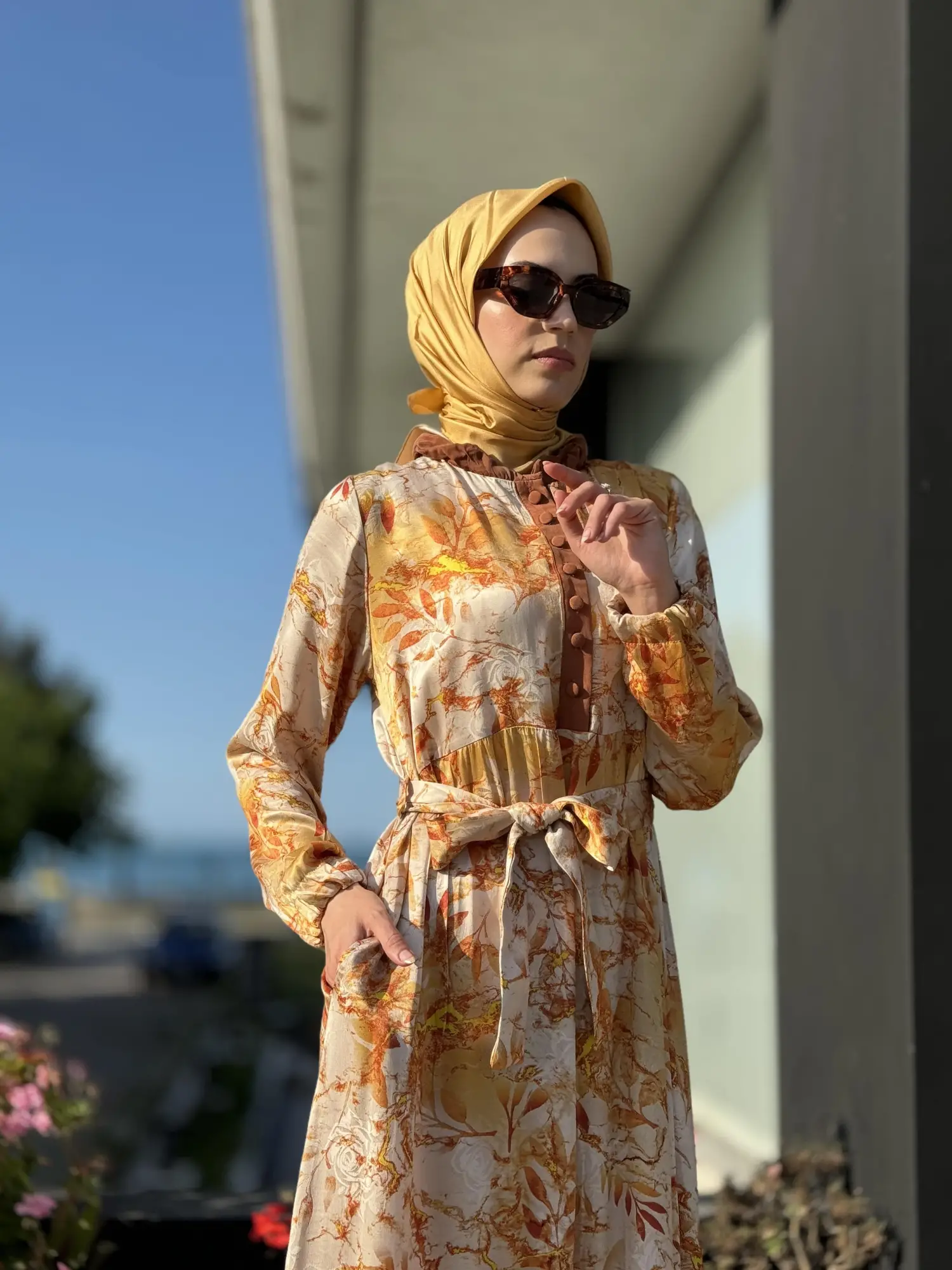 Misswhence Desenli Jakarlı İpek Elbise 35846