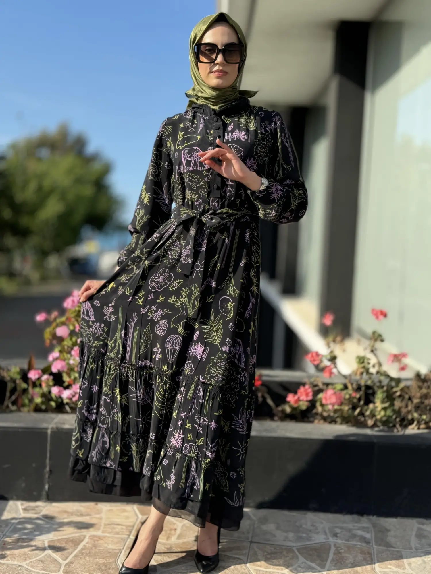 Misswhence Desenli Jakarlı İpek Elbise 35846