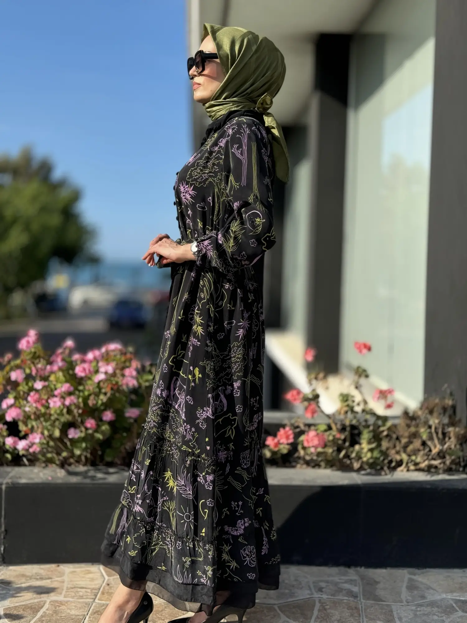 Misswhence Desenli Jakarlı İpek Elbise 35846