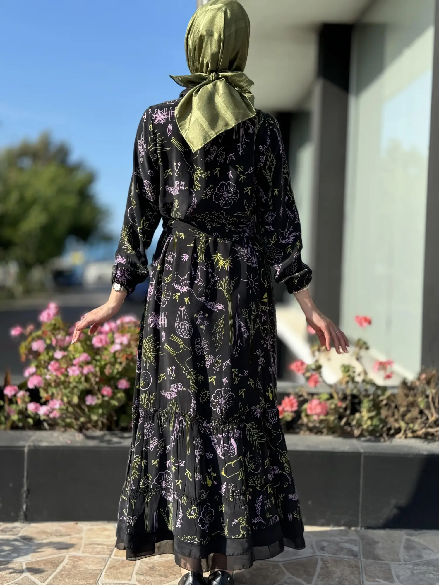 Misswhence Desenli Jakarlı İpek Elbise 35846