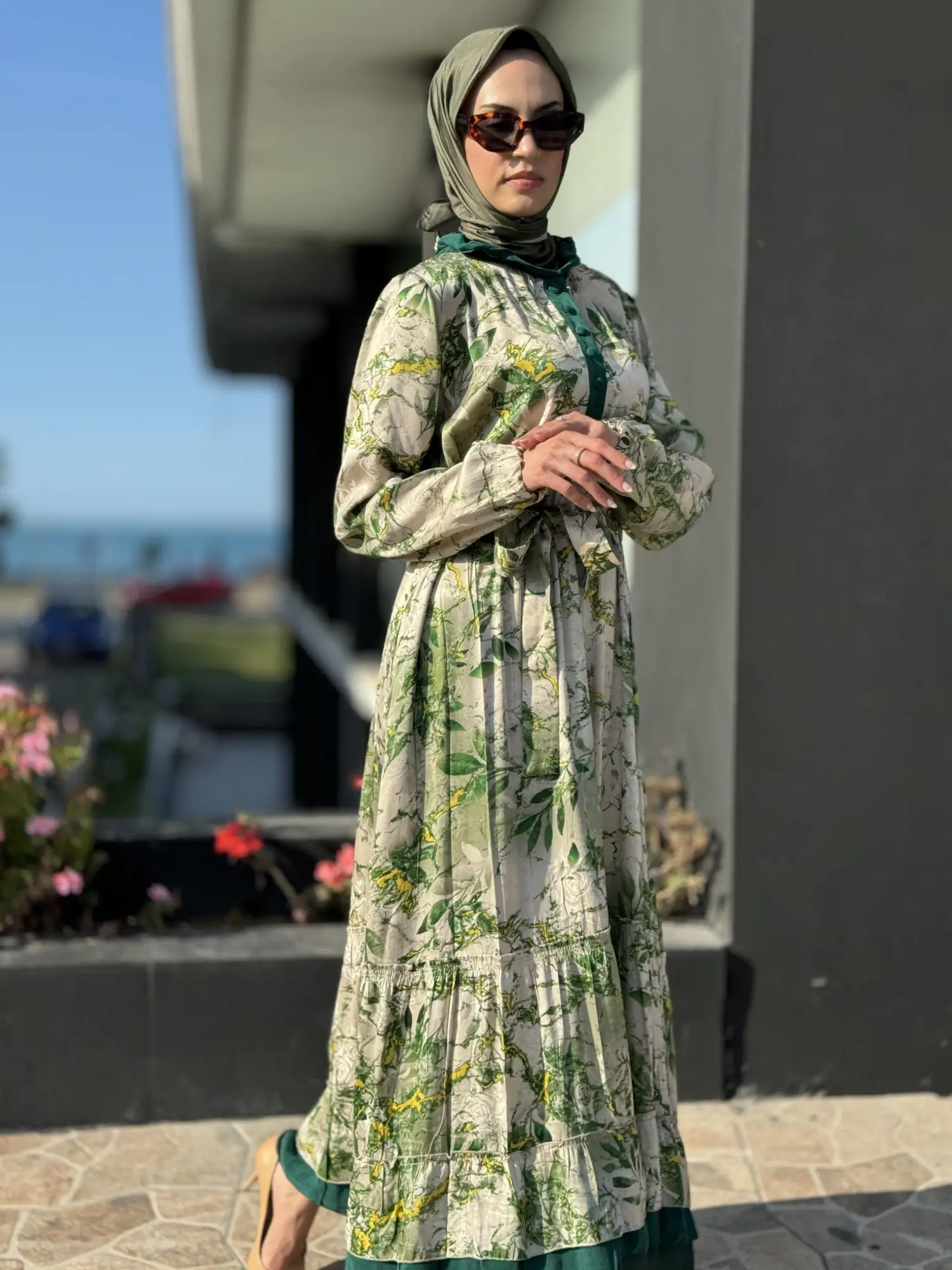 Misswhence Desenli Jakarlı İpek Elbise 35846