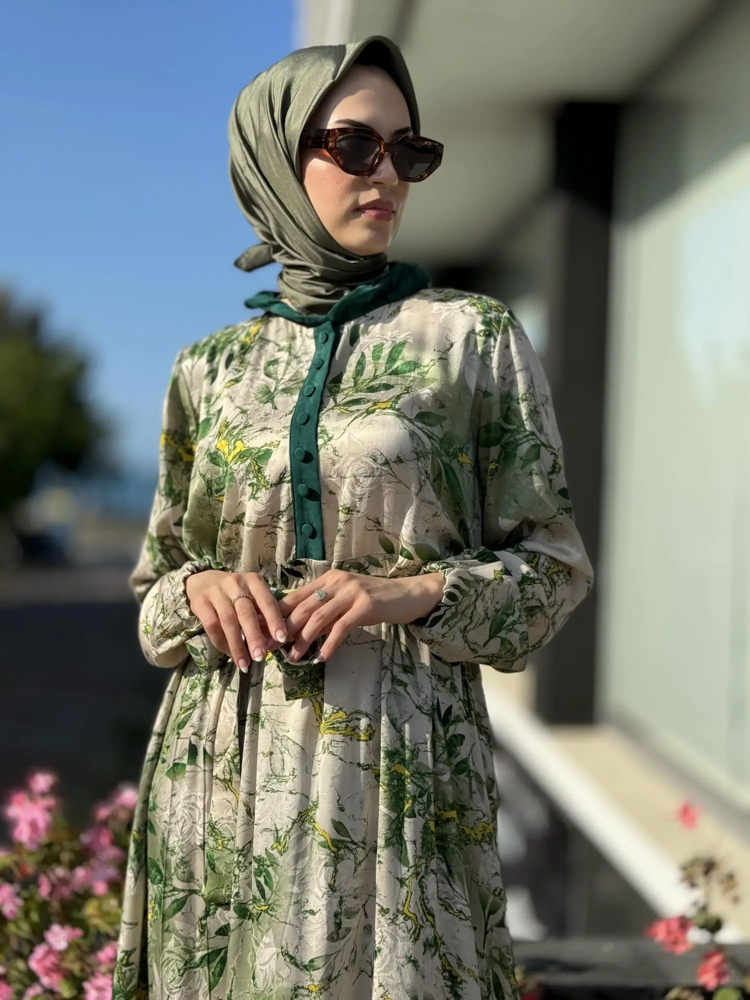 Misswhence Desenli Jakarlı İpek Elbise 35846