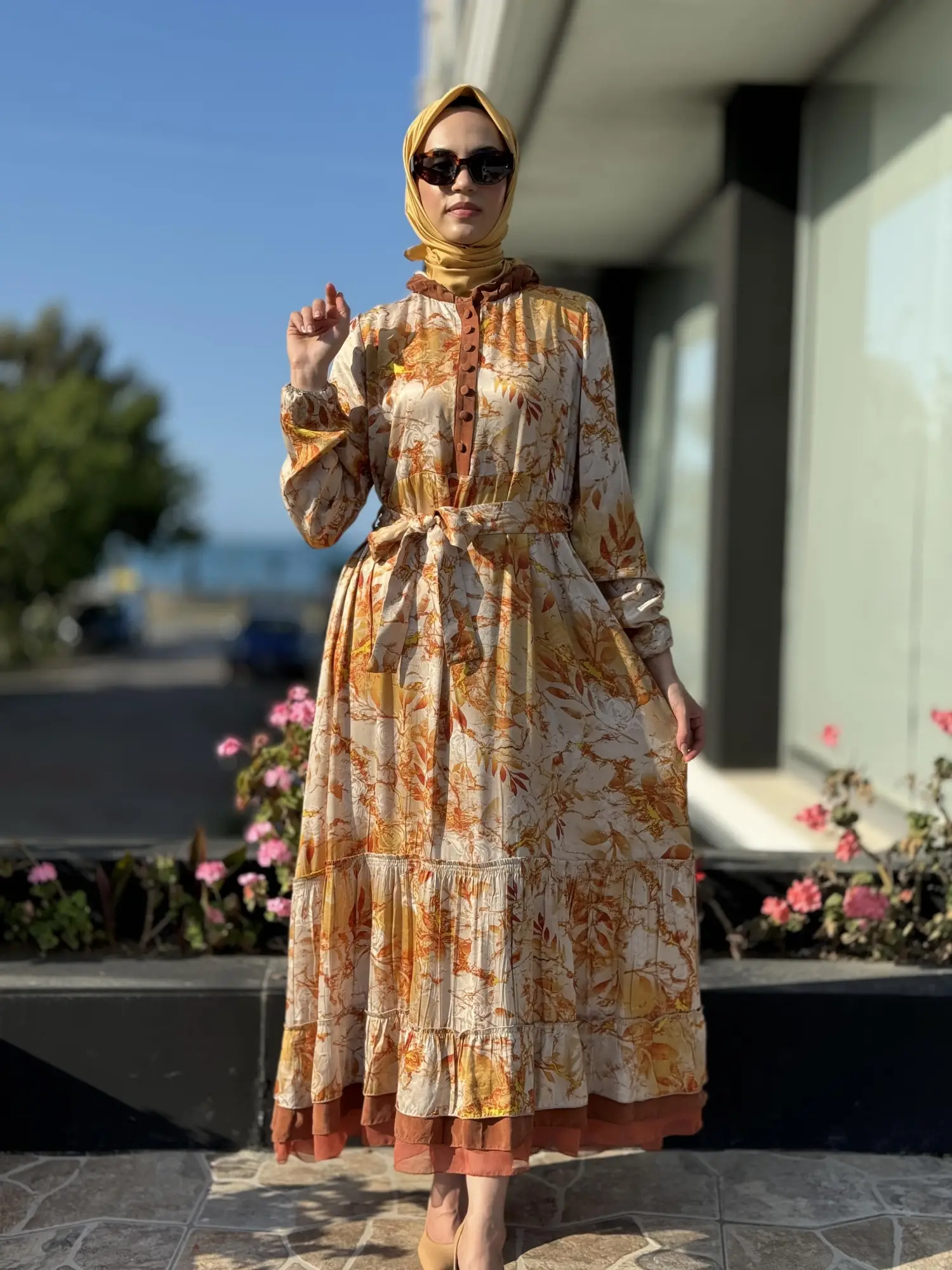 Misswhence Desenli Jakarlı İpek Elbise 35846