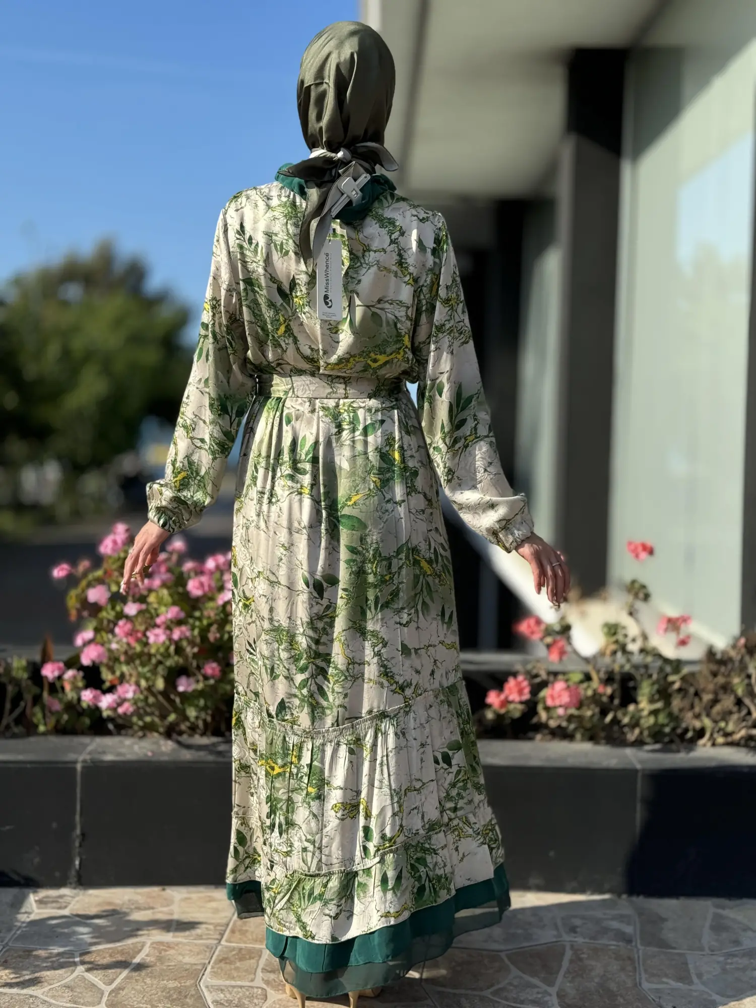 Misswhence Desenli Jakarlı İpek Elbise 35846