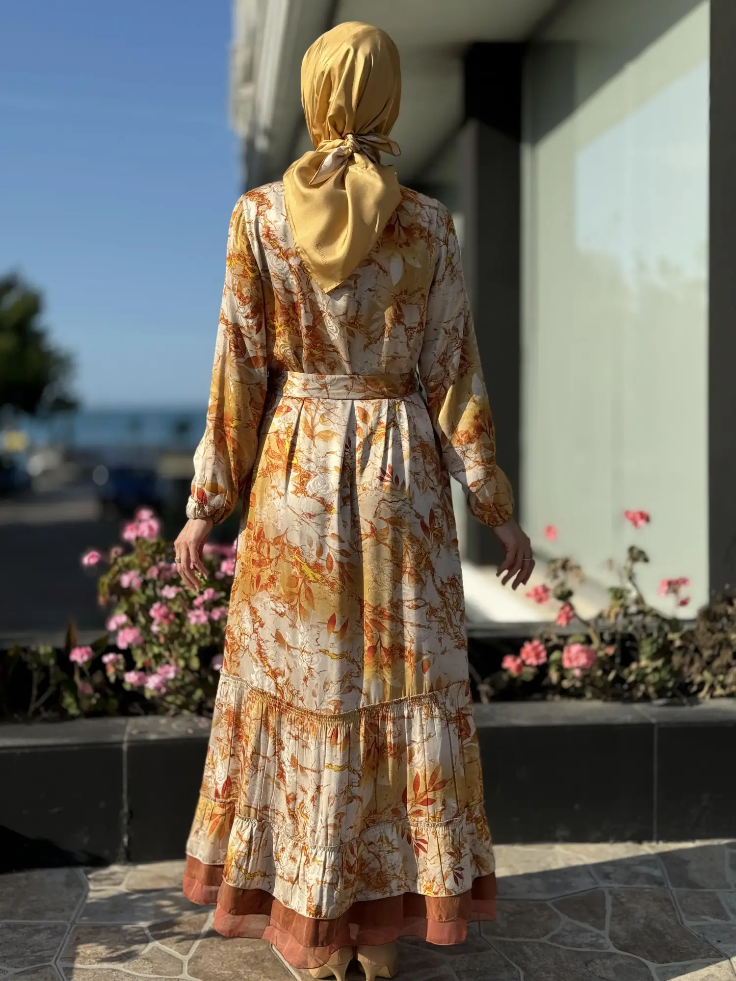 Misswhence Desenli Jakarlı İpek Elbise 35846