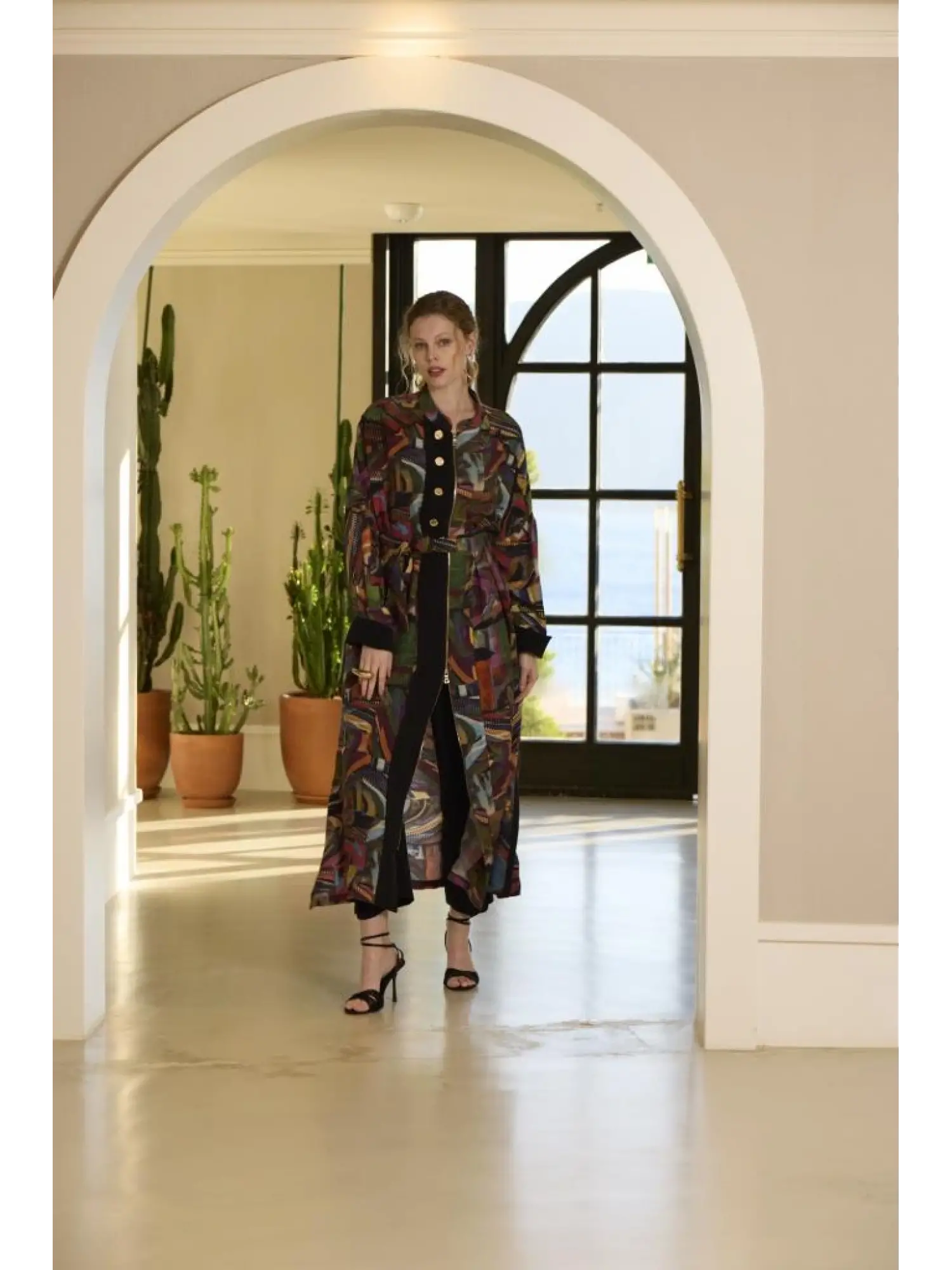 Misswhence Dijital Desenli Fermuarlı Cupra İpek Pardesü 37510