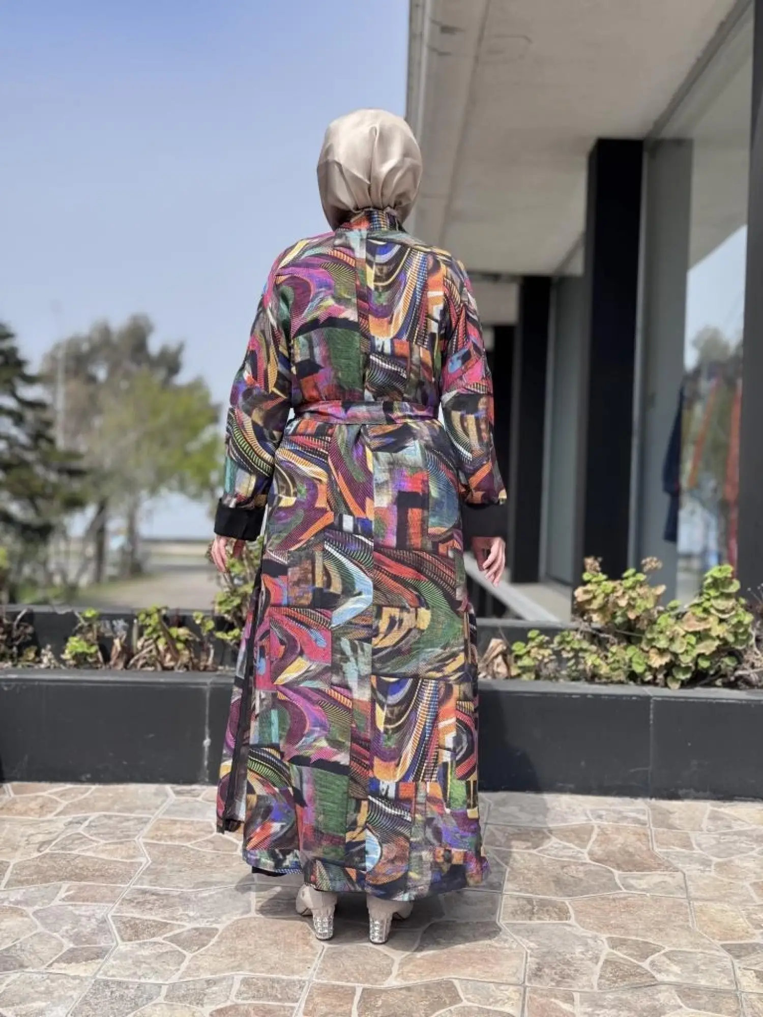 Misswhence Dijital Desenli Fermuarlı Cupra İpek Pardesü 37510