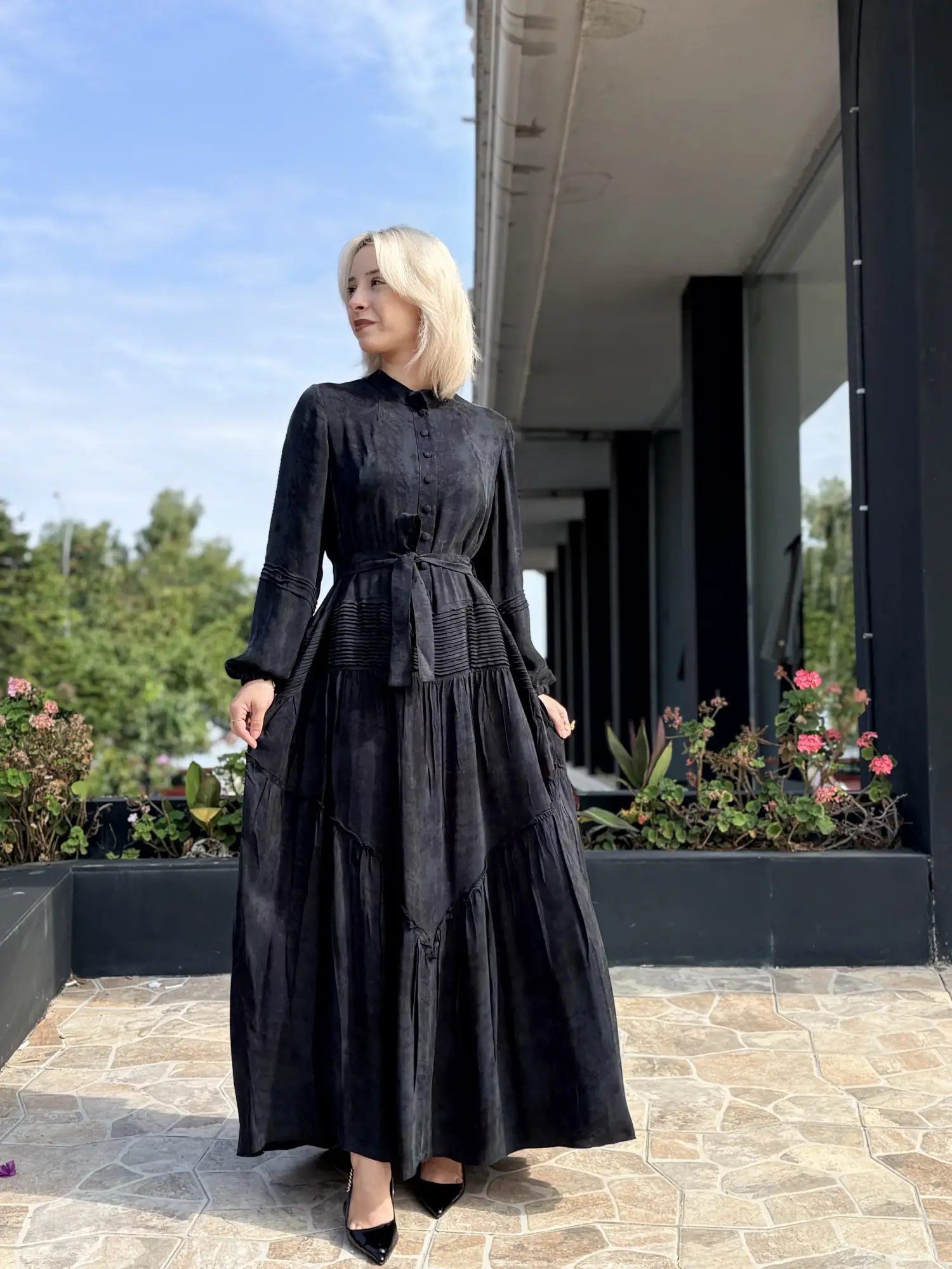 Misswhence Drape Detaylı Kendinden Desenli Cupra İpek Elbise 40846