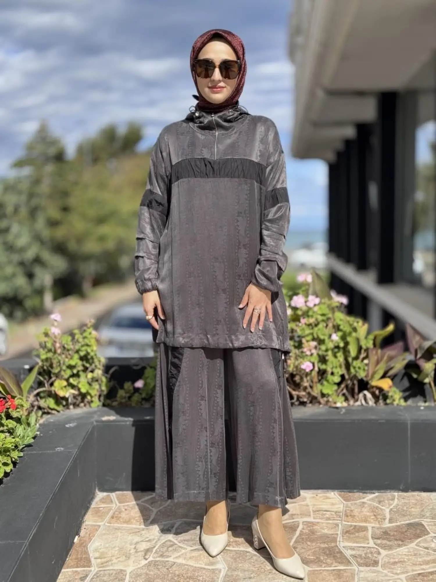 Misswhence Drape Teknik Kumaş Detaylı İpek Tunik Pantolon Takım 38034