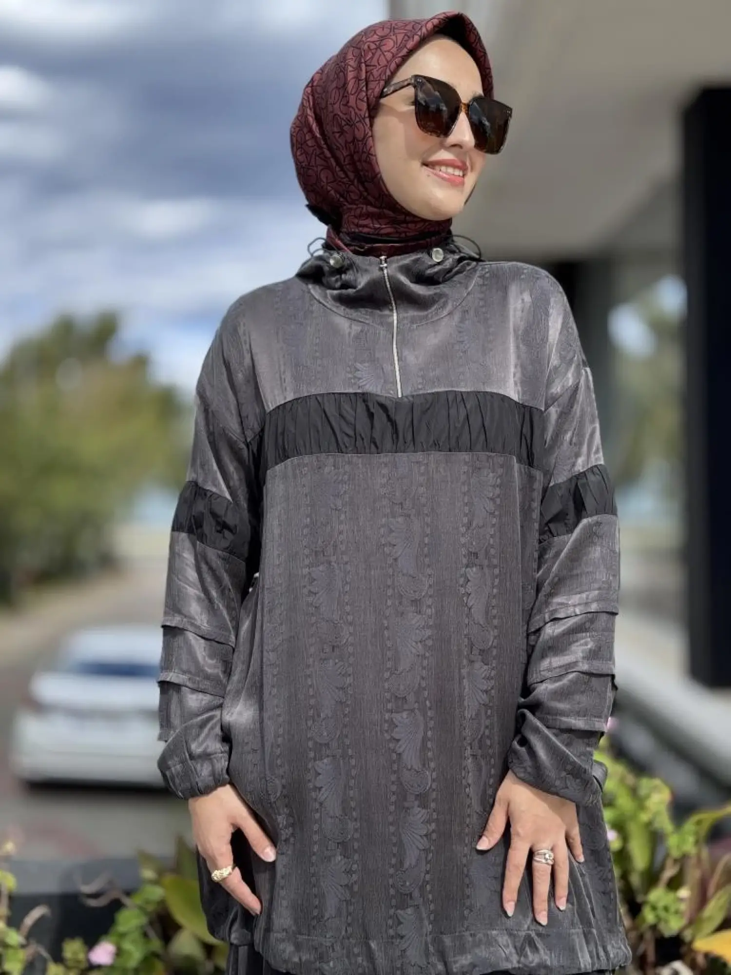 Misswhence Drape Teknik Kumaş Detaylı İpek Tunik Pantolon Takım 38034