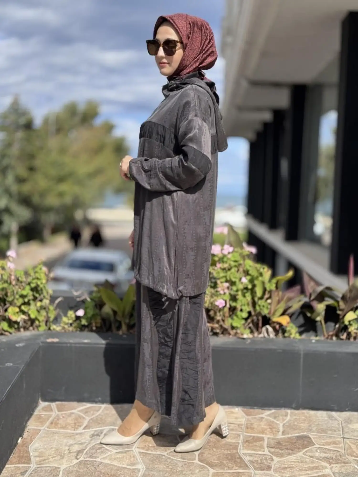 Misswhence Drape Teknik Kumaş Detaylı İpek Tunik Pantolon Takım 38034