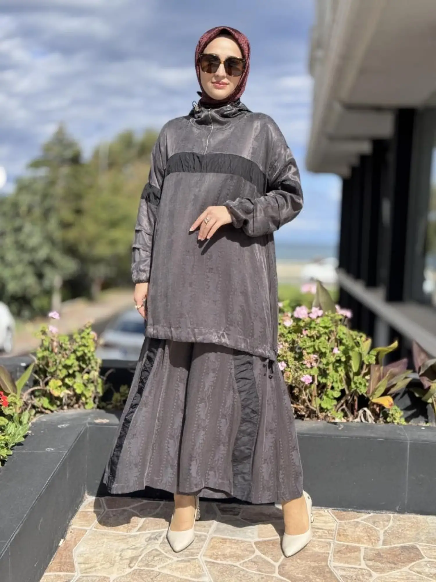 Misswhence Drape Teknik Kumaş Detaylı İpek Tunik Pantolon Takım 38034