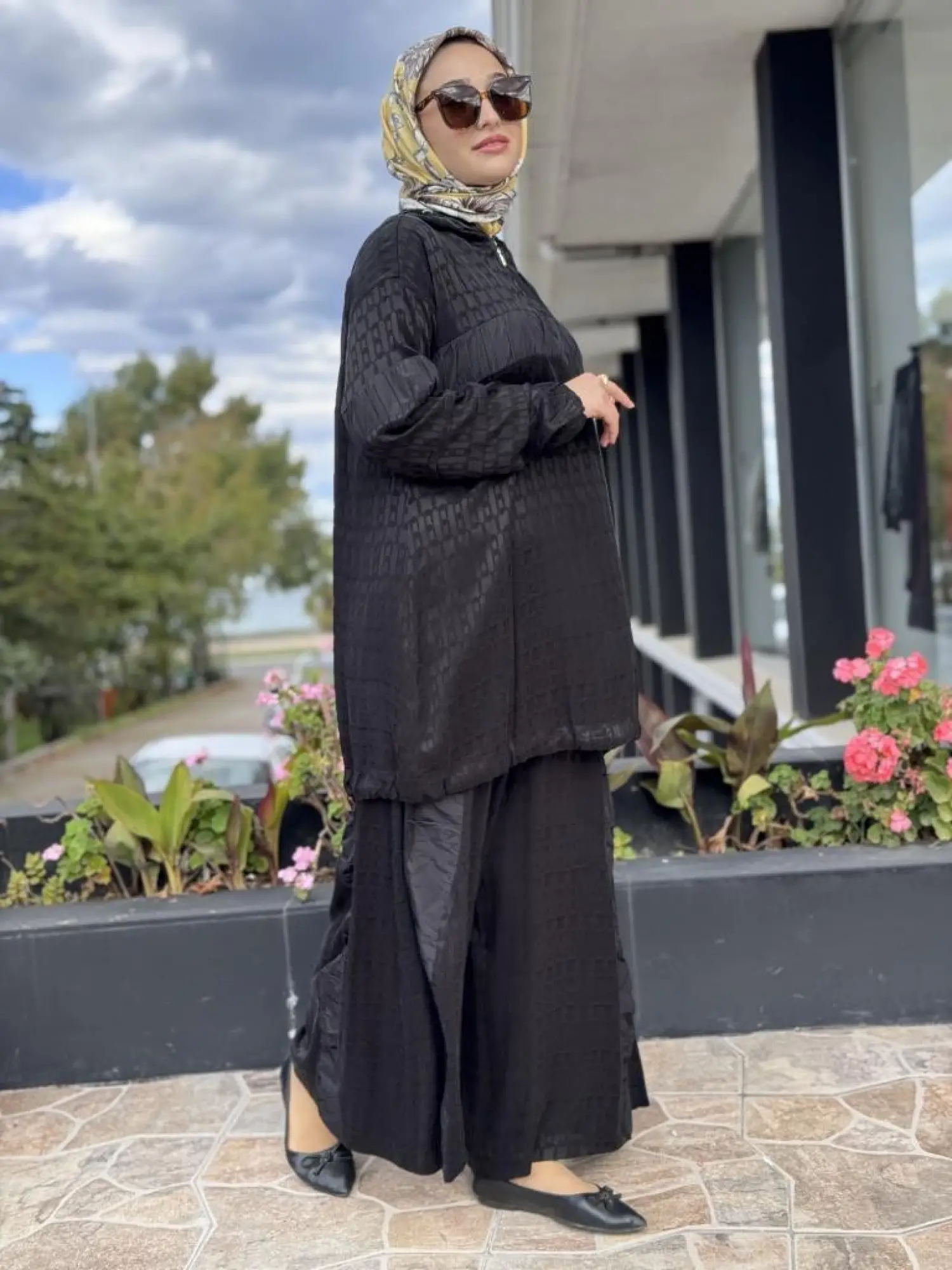 Misswhence Drape Teknik Kumaş Detaylı İpek Tunik Pantolon Takım 38034