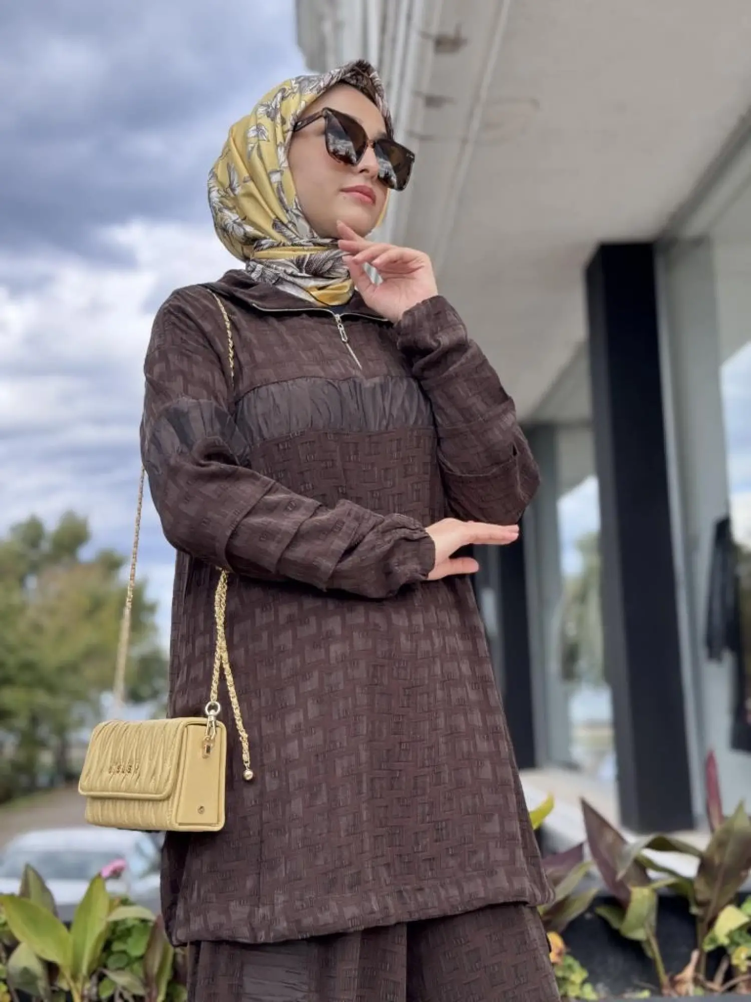 Misswhence Drape Teknik Kumaş Detaylı İpek Tunik Pantolon Takım 38034