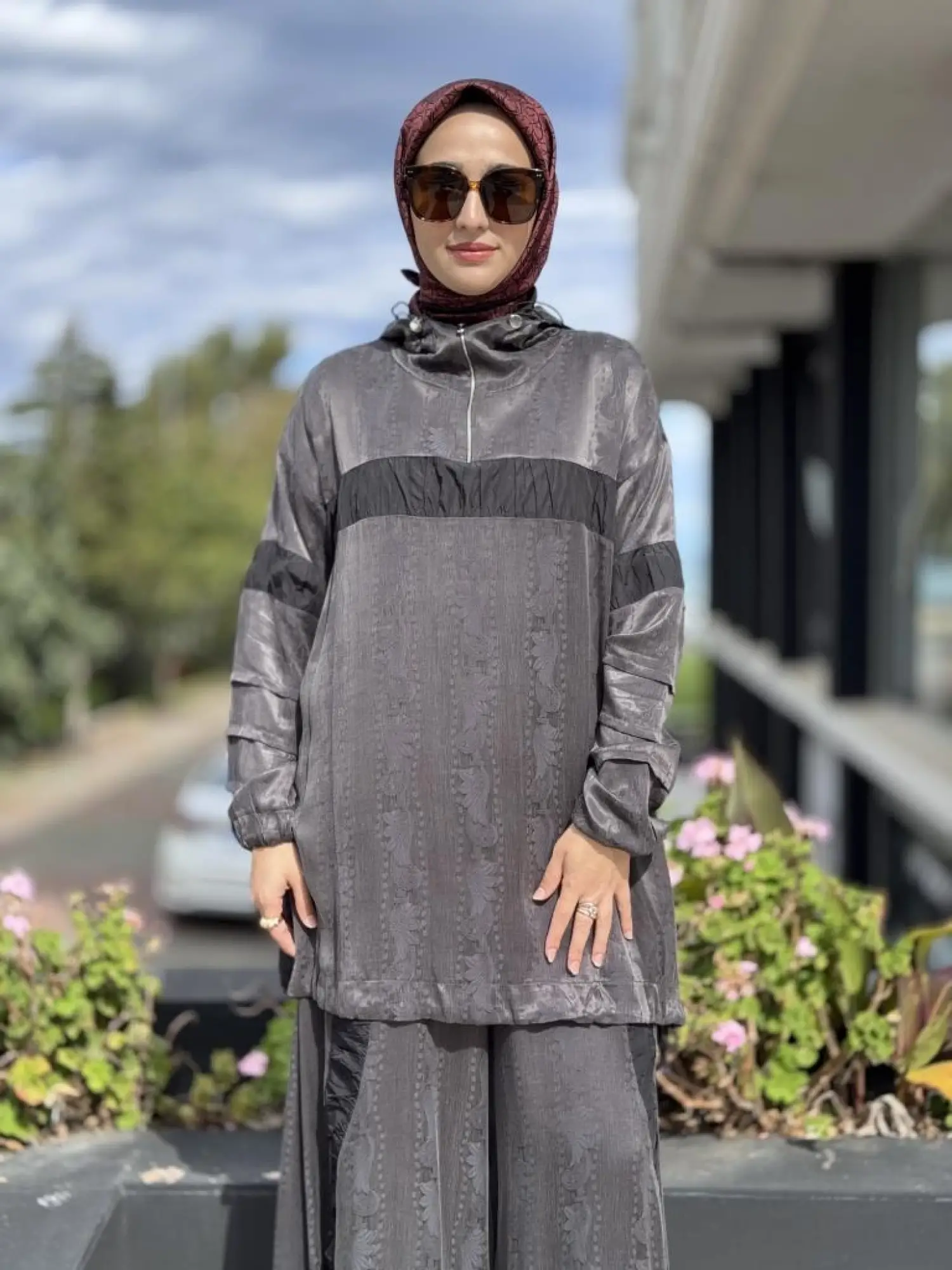 Misswhence Drape Teknik Kumaş Detaylı İpek Tunik Pantolon Takım 38034