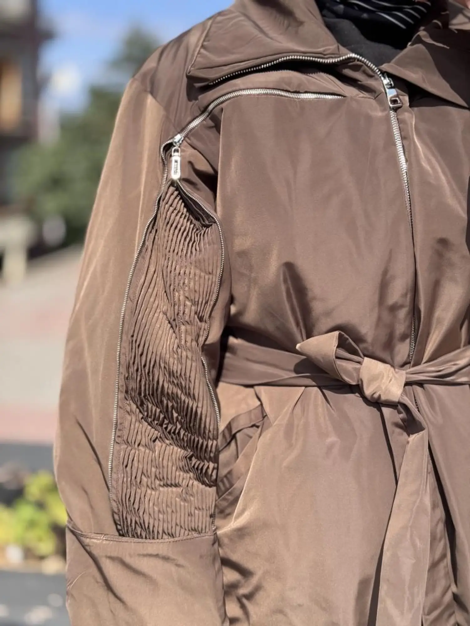 Misswhence Drape ve Fermuar Detaylı Pardesü 38506