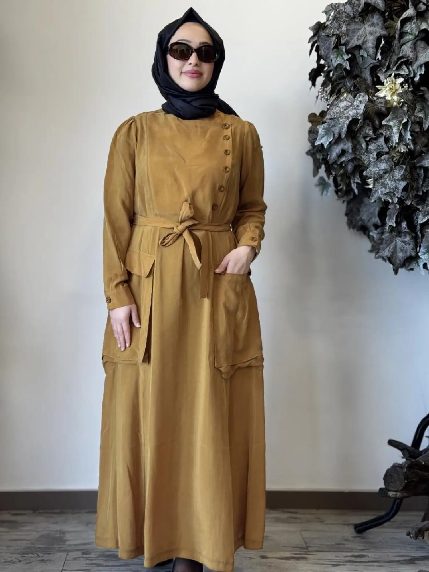 Misswhence Düğme ve Cep Detaylı Cupra İpek Elbise 37805