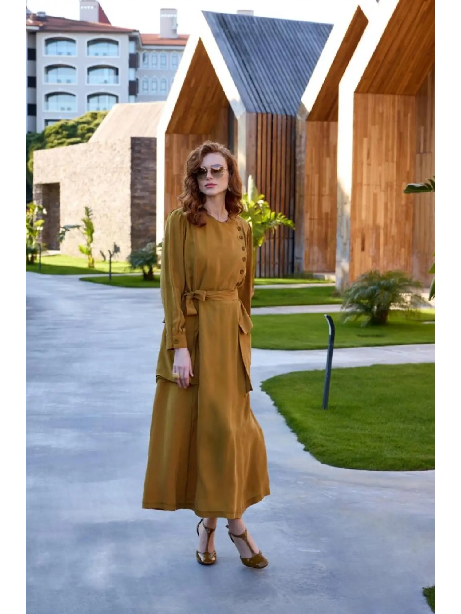 Misswhence Düğme ve Cep Detaylı Cupra İpek Elbise 37805