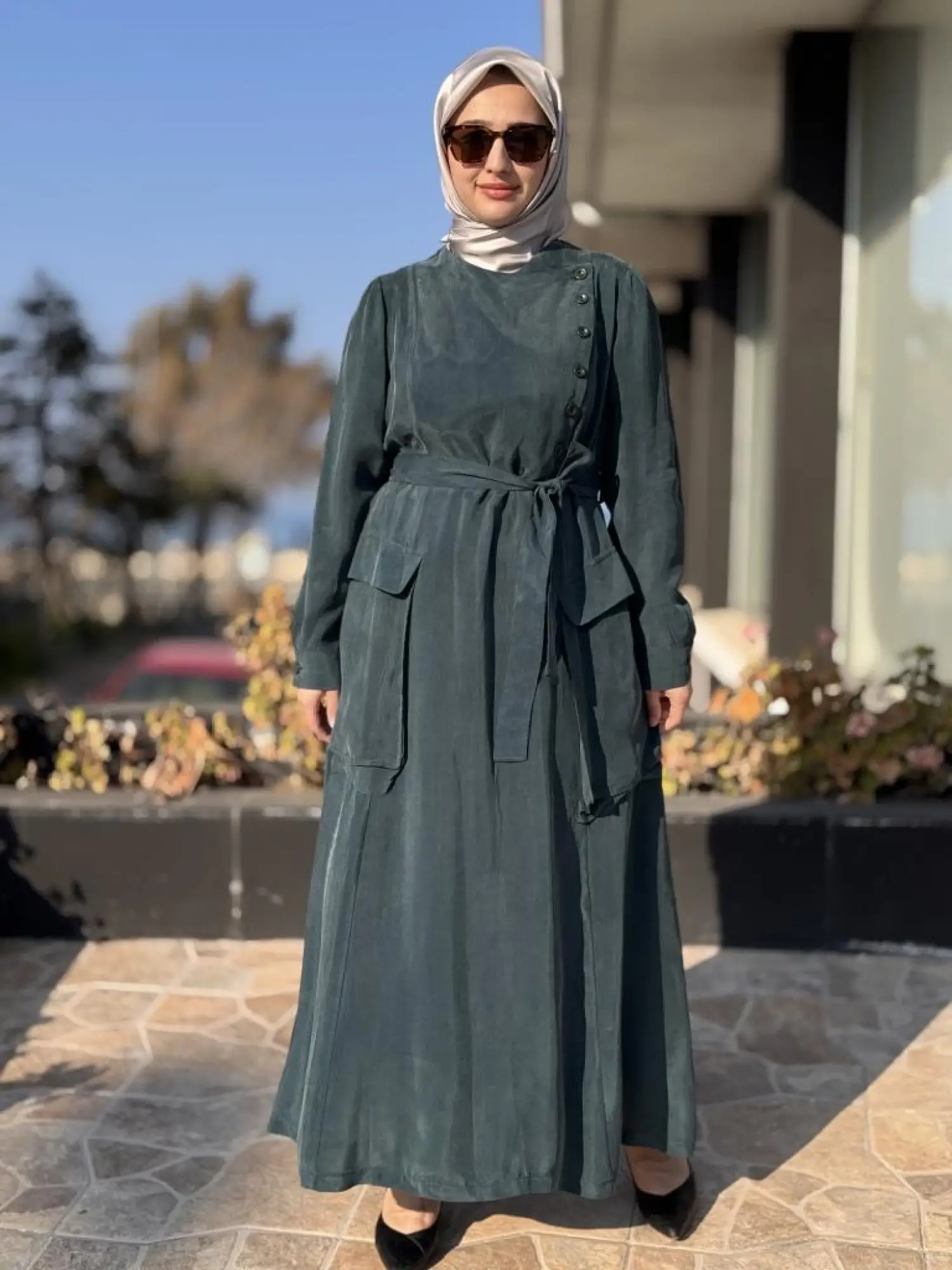 Misswhence Düğme ve Cep Detaylı Cupra İpek Elbise 37805