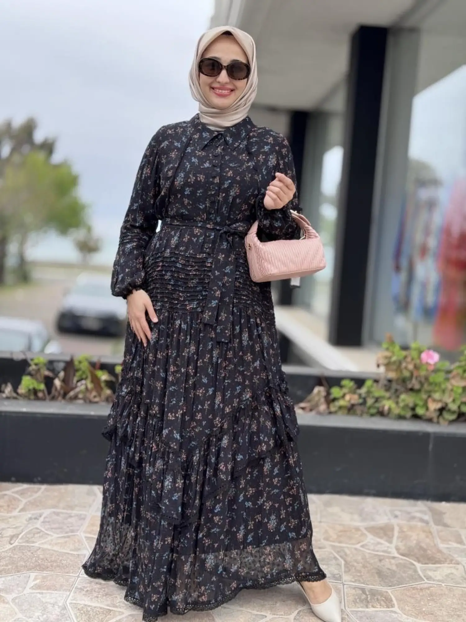 Misswhence Etek Ucu Güpürlü Şifon Detaylı Elbise 37819