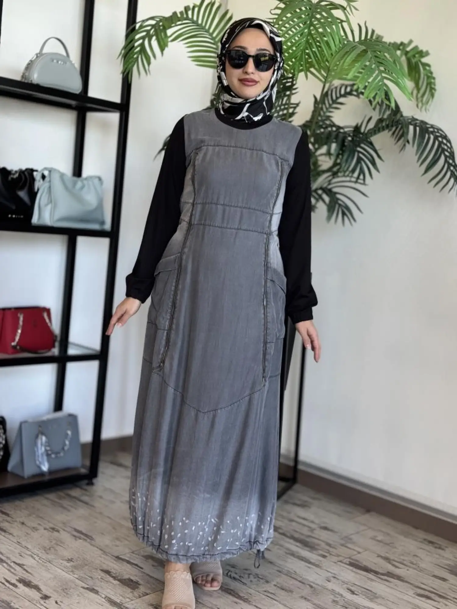 Misswhence Fermuar Detaylı Cepli Tencel Kot Elbise 35807