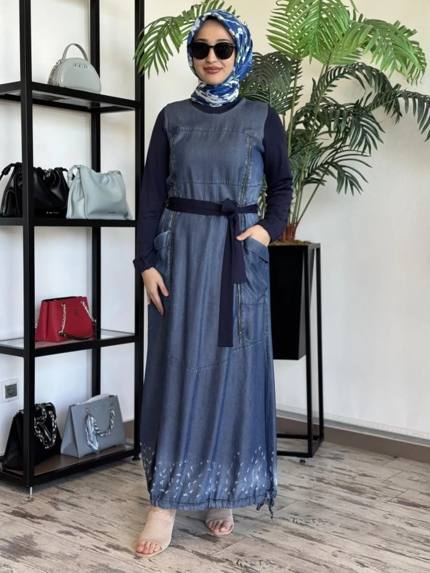 Misswhence Fermuar Detaylı Cepli Tencel Kot Elbise 35807